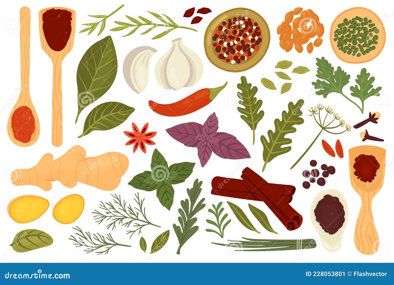 Hierba De Especias Para Cocinar Alimentos Frescos De La Planta De Especias  Orgánicas En La Recolección De Hierbas Ilustración del Vector - Ilustración  de cubo, plano: 228053801