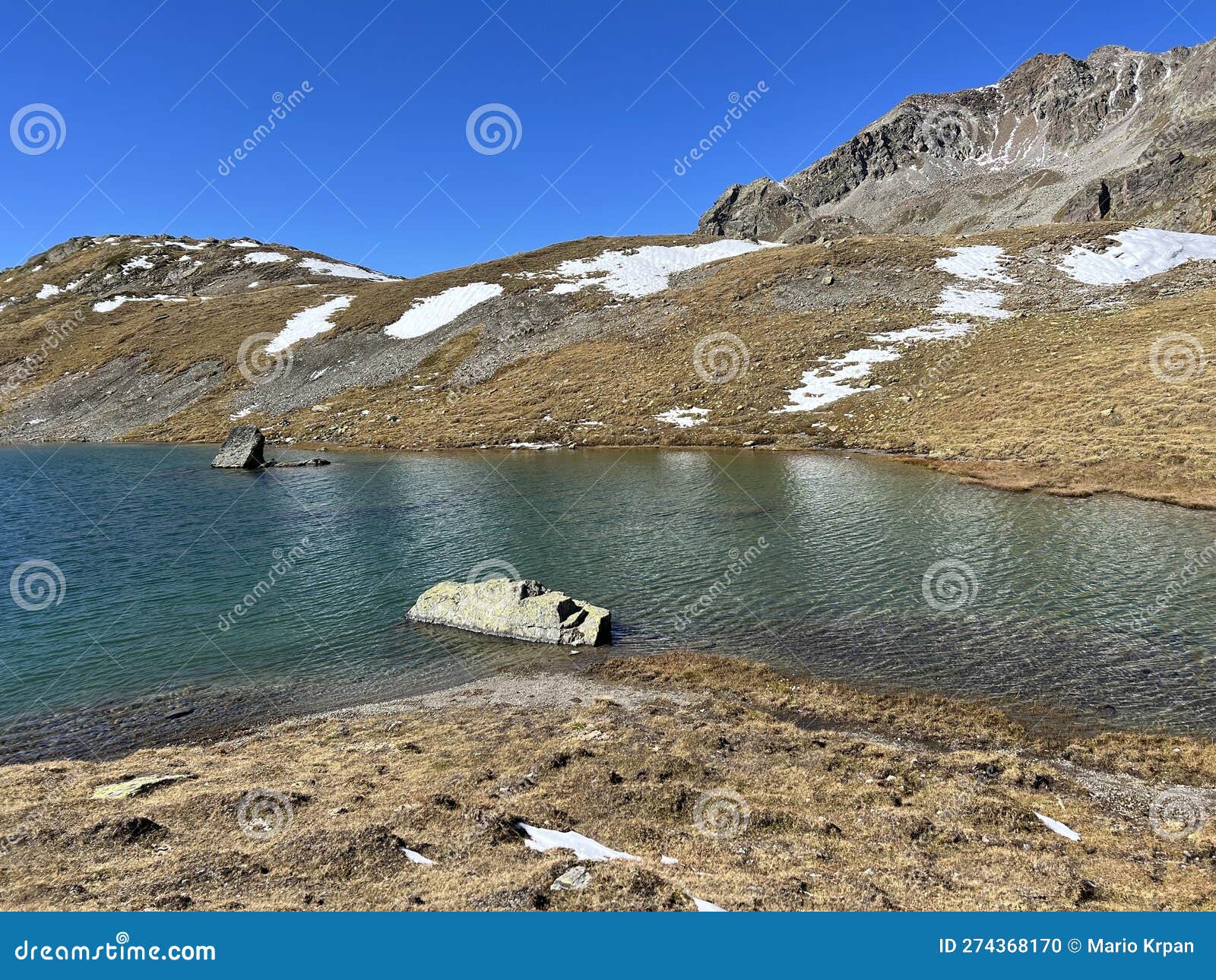 high alpine lakes next to the mountain hut (chamanna da grialetsch cas or grialetsch-hutte sac) in the albula alps