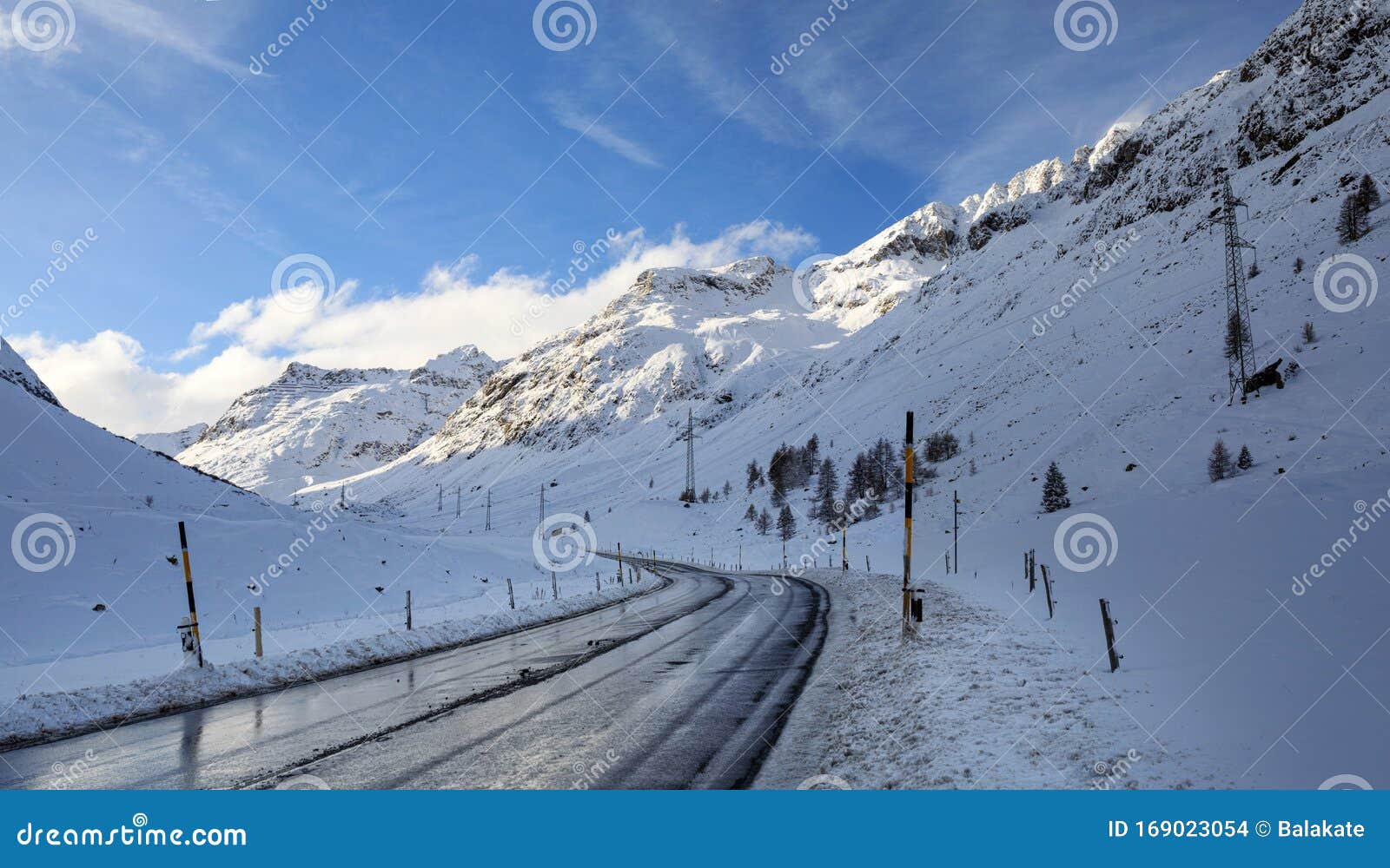 high alpine road via da gueglia in winter. switzerland