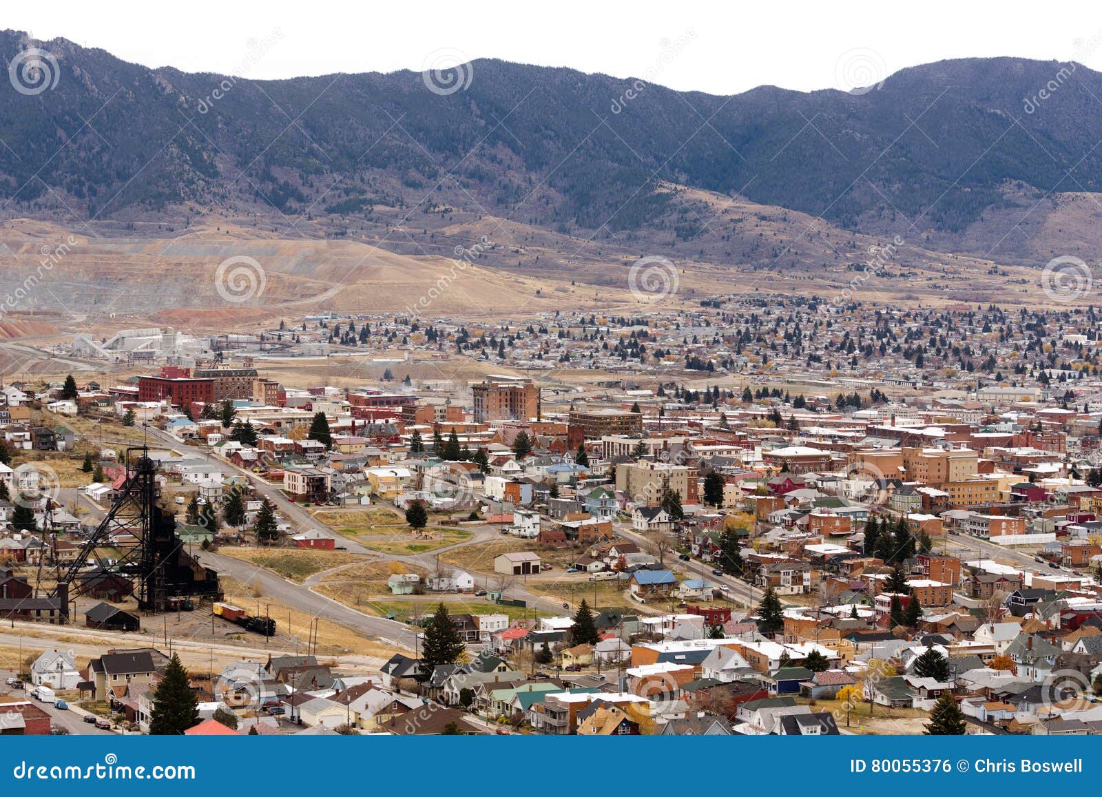 high angle overlook butte montana downtown usa united states