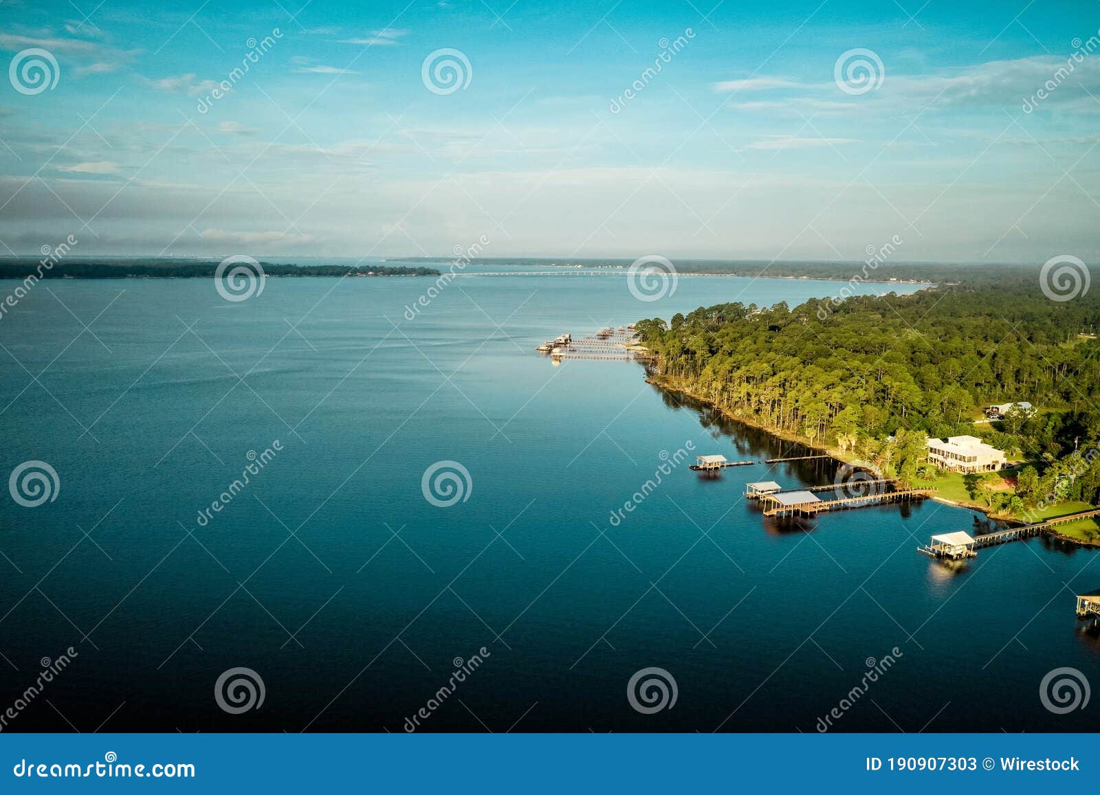high angle shot of the perdido bay on a bright summer morning on the coast
