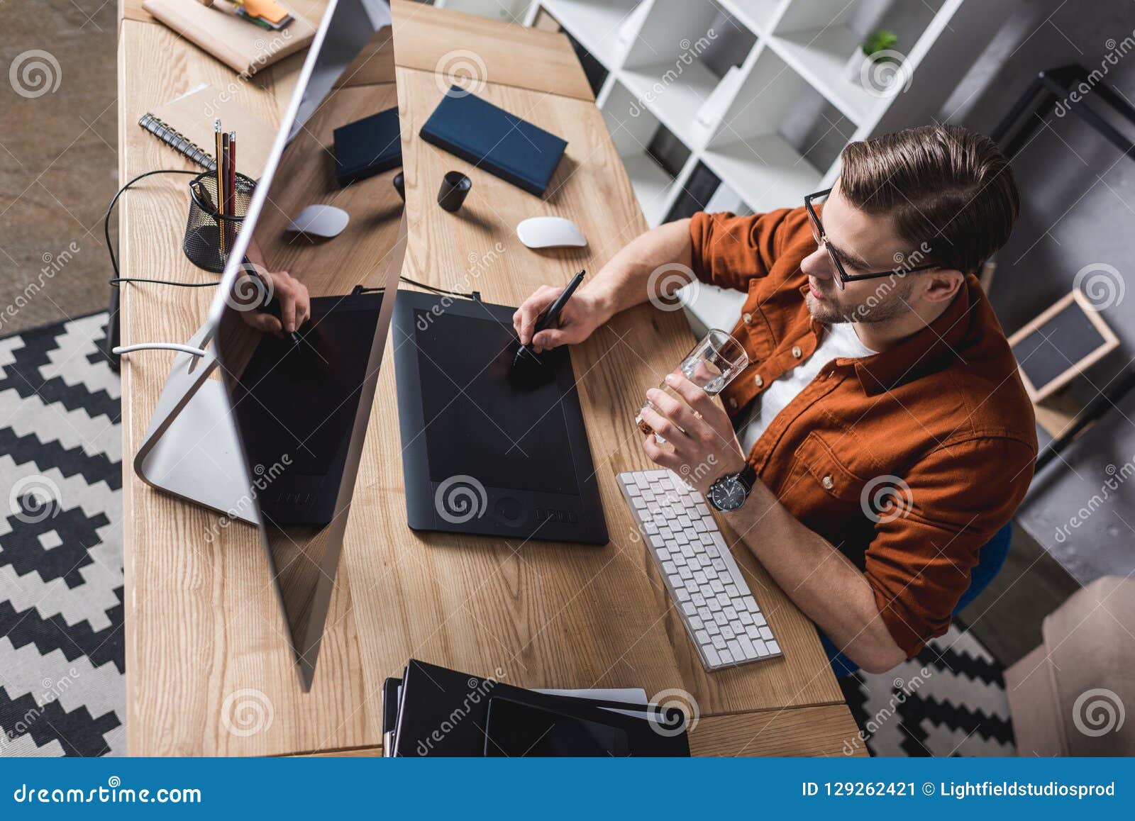 High Angle View of Digital Painter Working Stock Image Image of draw