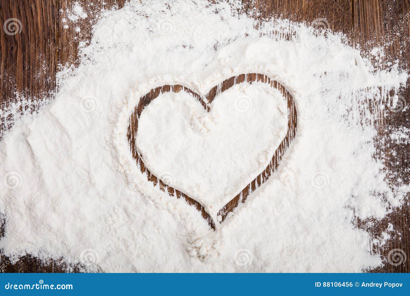 High Angle View of Heart Drawn on Flour Stock Photo - Image of board ...