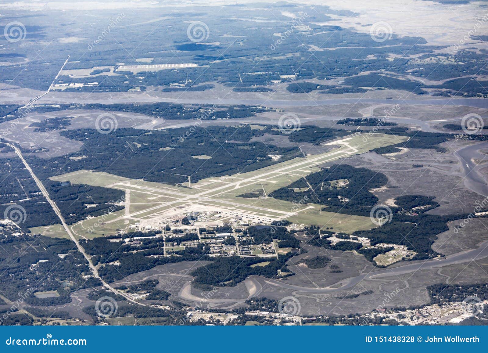 high angle view of the marine corp air station and runways in beaufort, south carolina