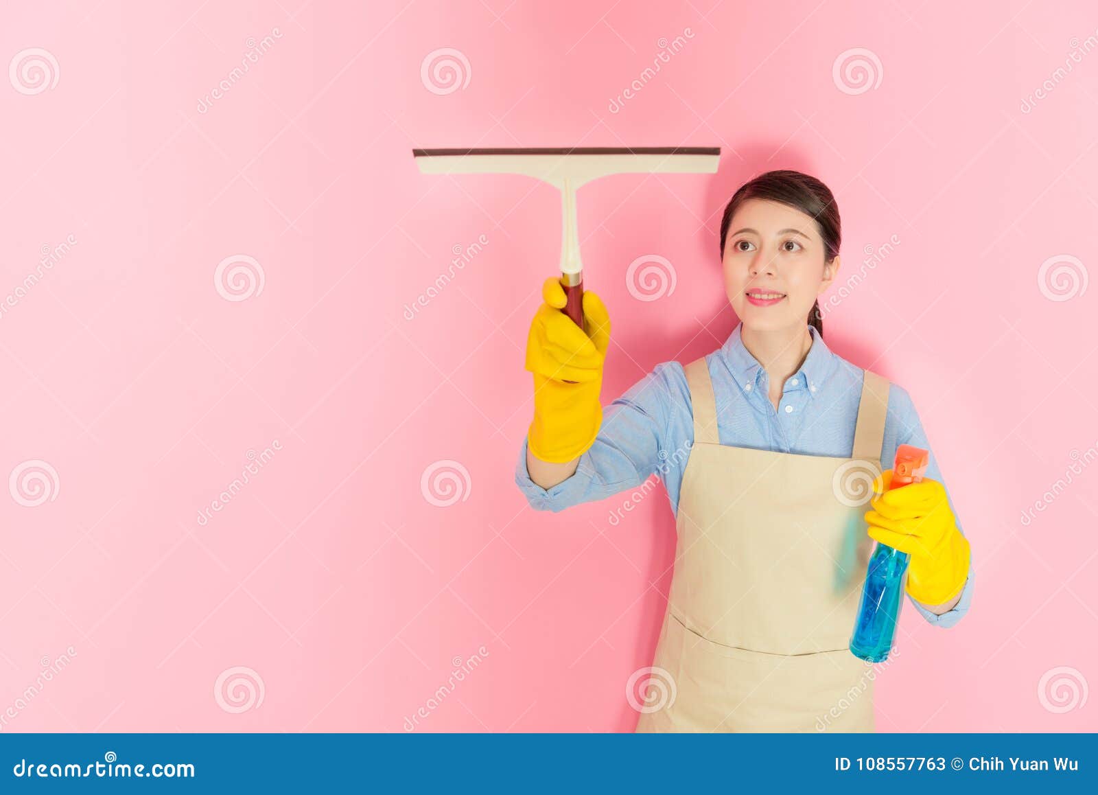 high angle view photo of happy female houseworker