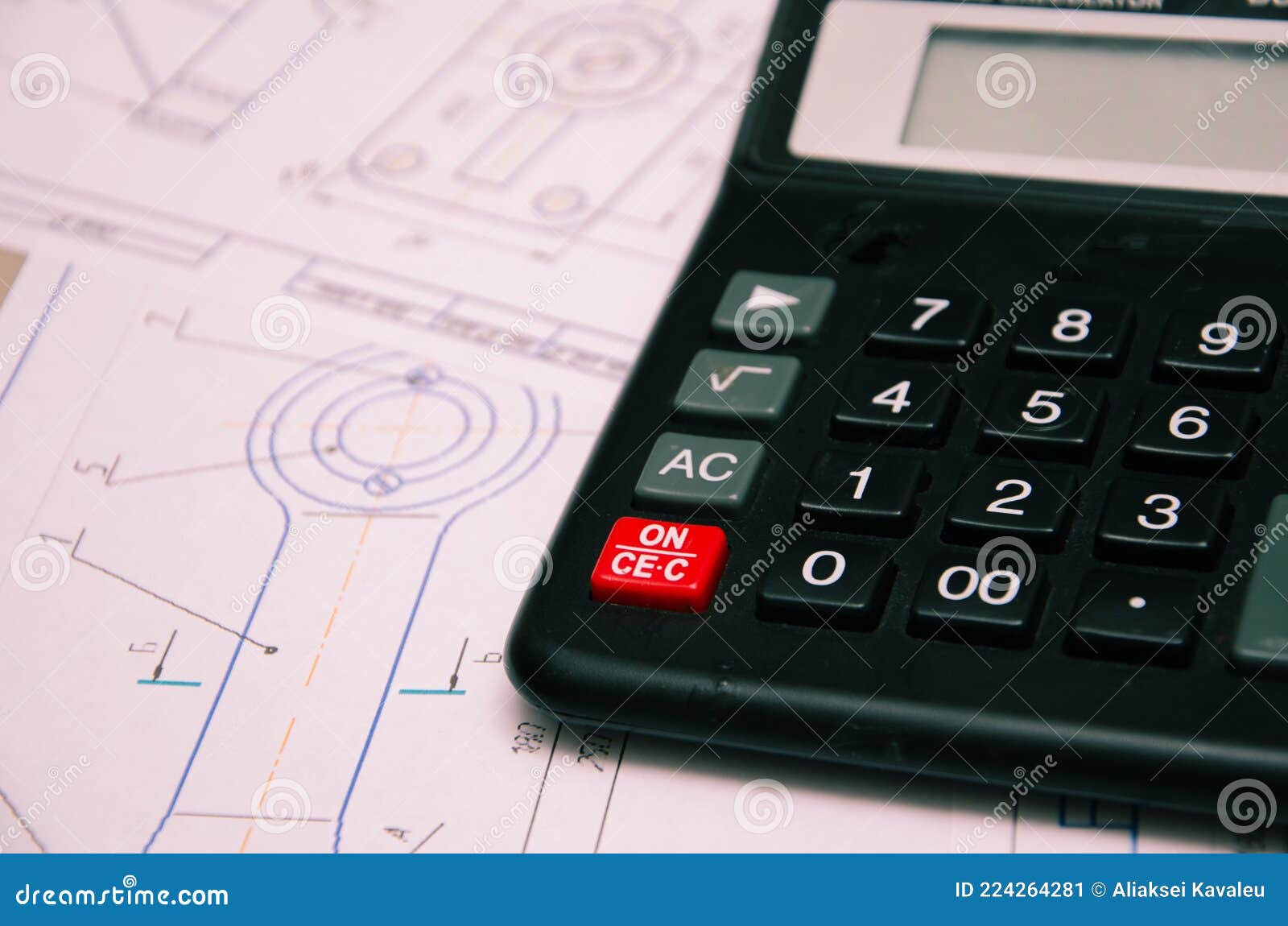 High Angle View on the Plan of Electrical Installation with Calculator