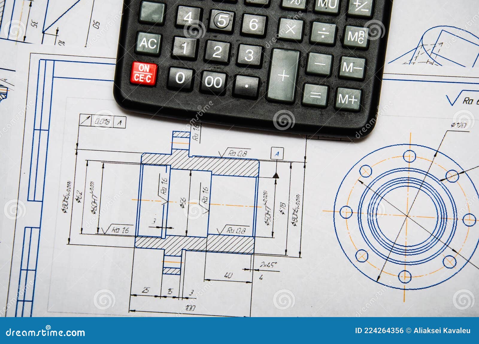 High Angle View on the Plan of Electrical Installation with Calculator
