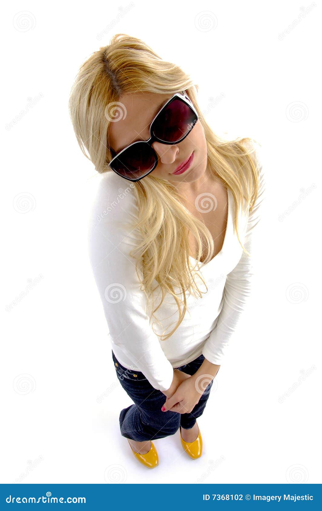 High Angle View Of Shy Female Model Stock Photo Image Of Years