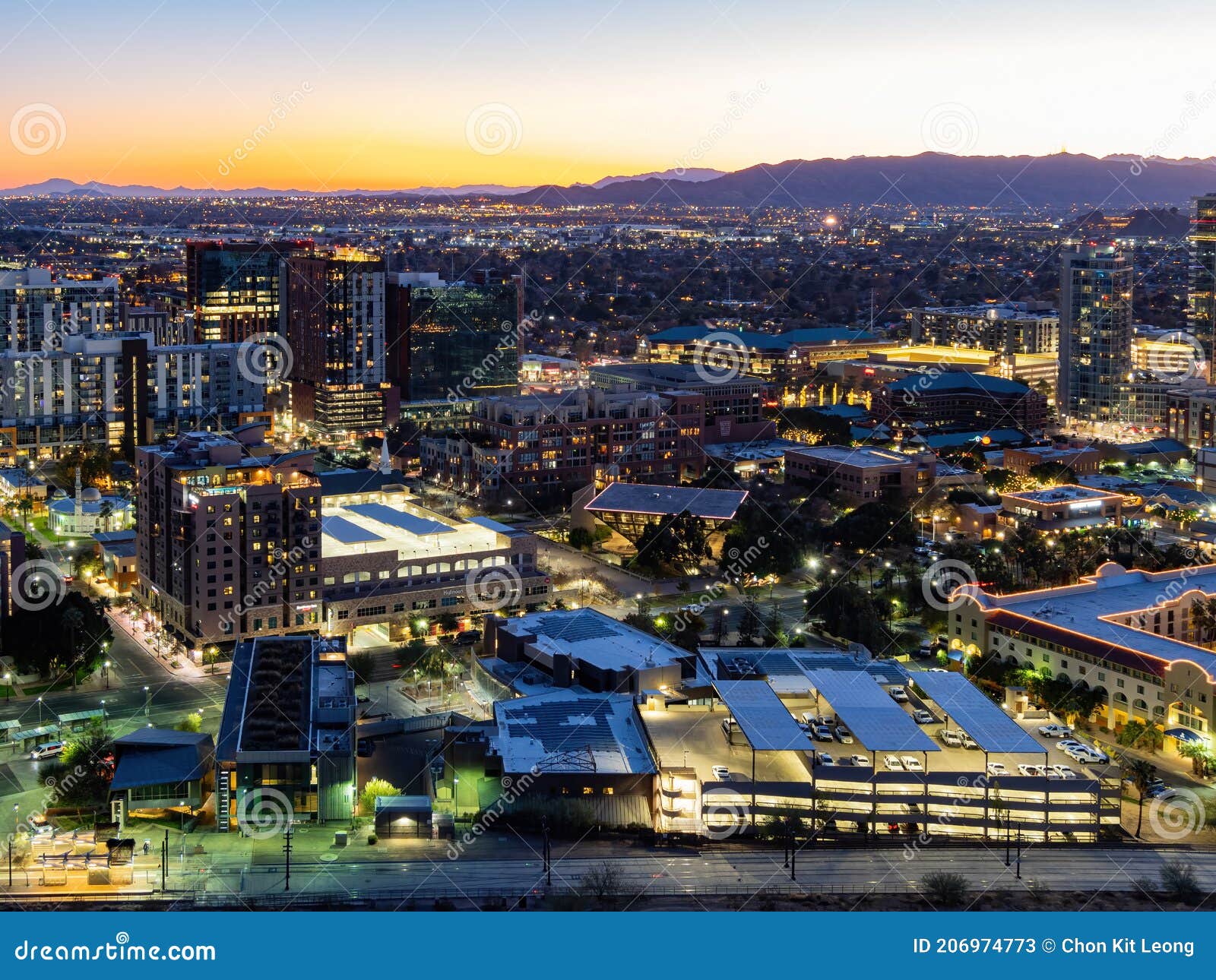 High Angle View of the Tempe Cityscape and City Hall from a Mountain