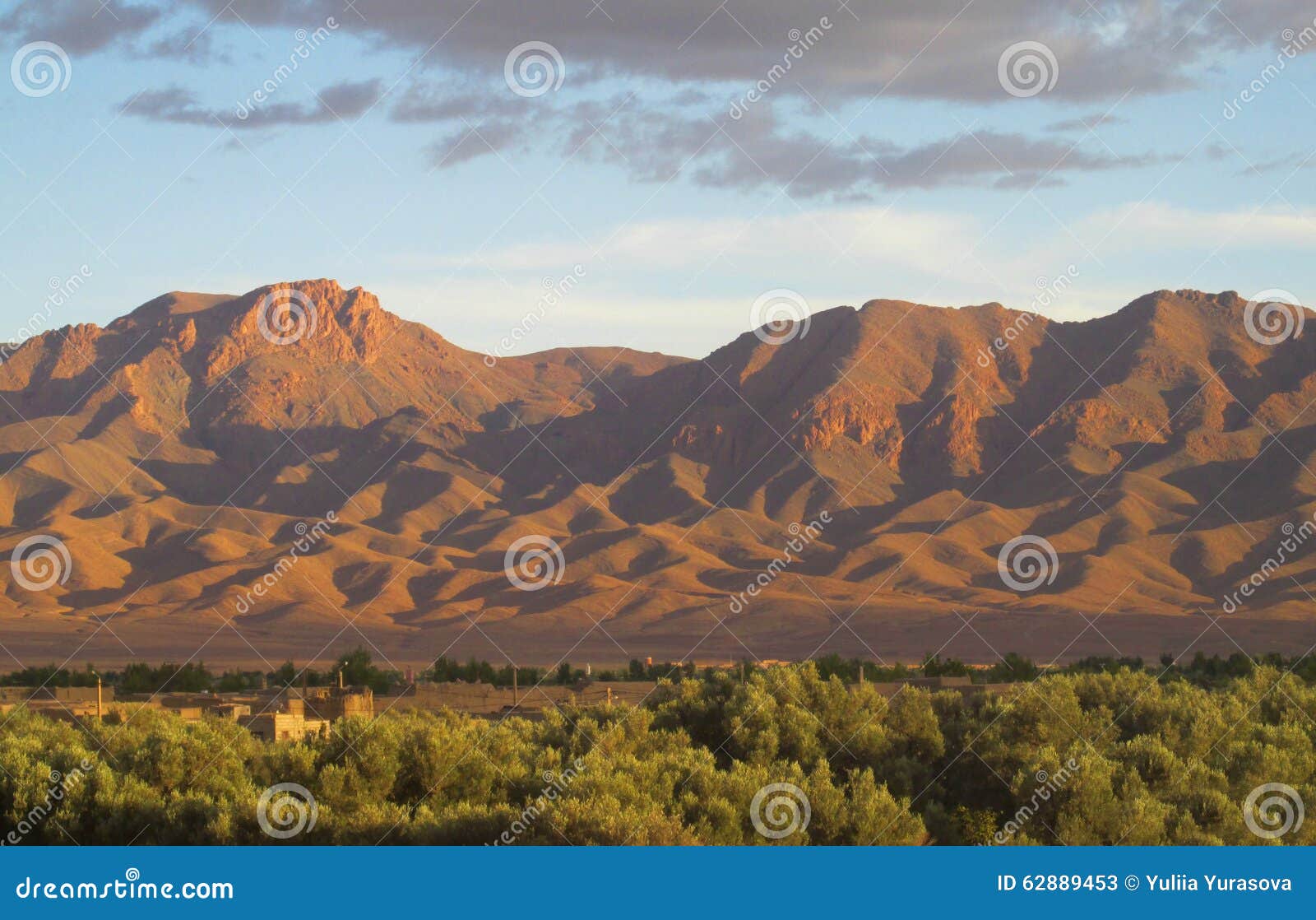 high atlas mountains view in morocco at sunset light