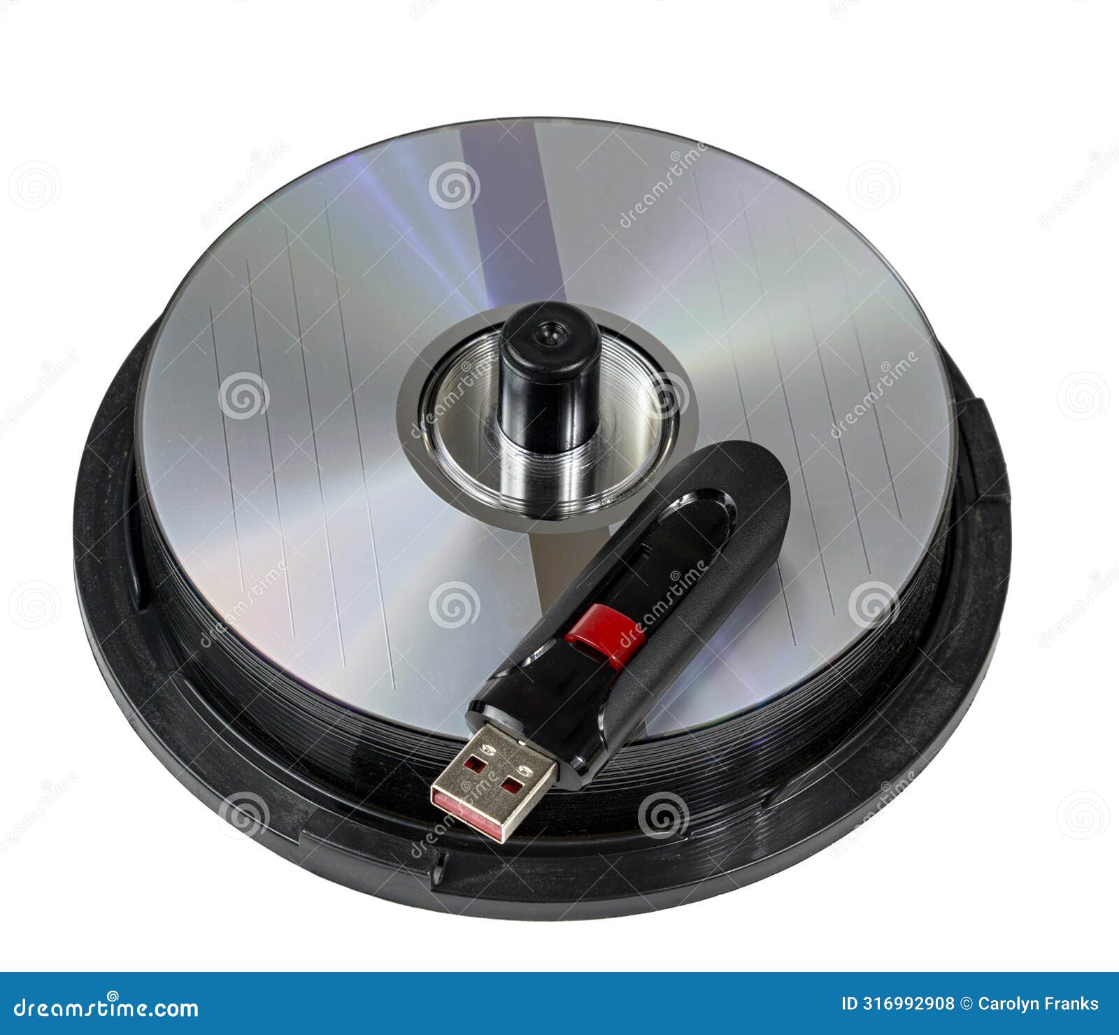 high-capacity usb flash drive on stack of cd discs