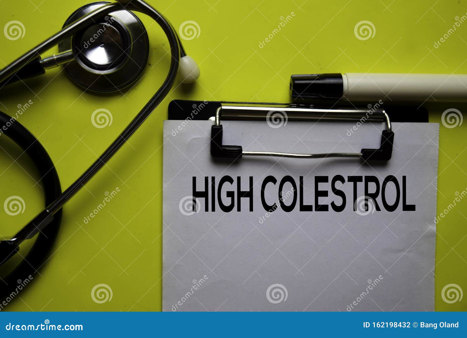 high colesterol on the sticky notes with yellow background. healthcare or medical concept
