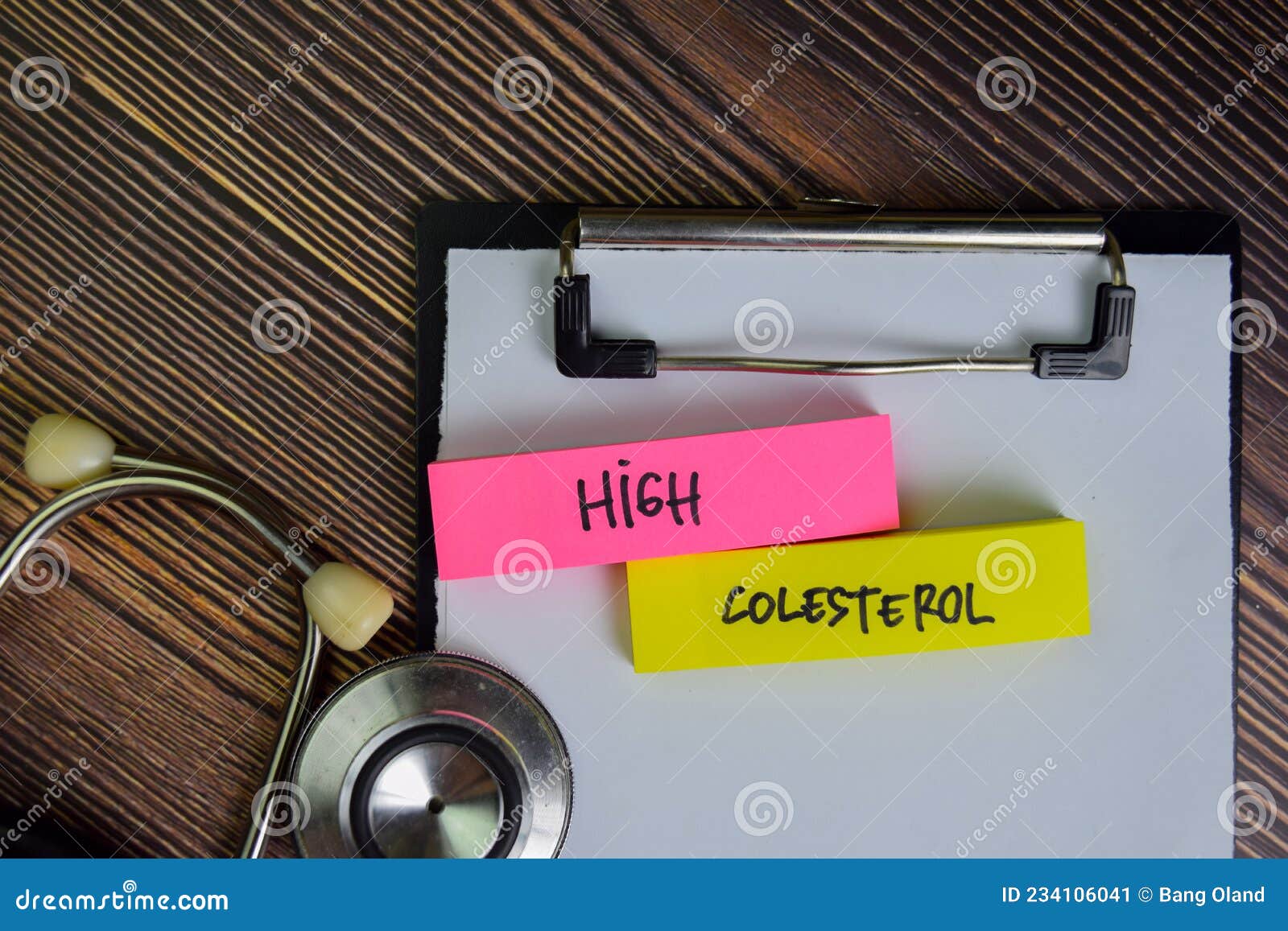high colesterol write on sticky notes  on wooden table