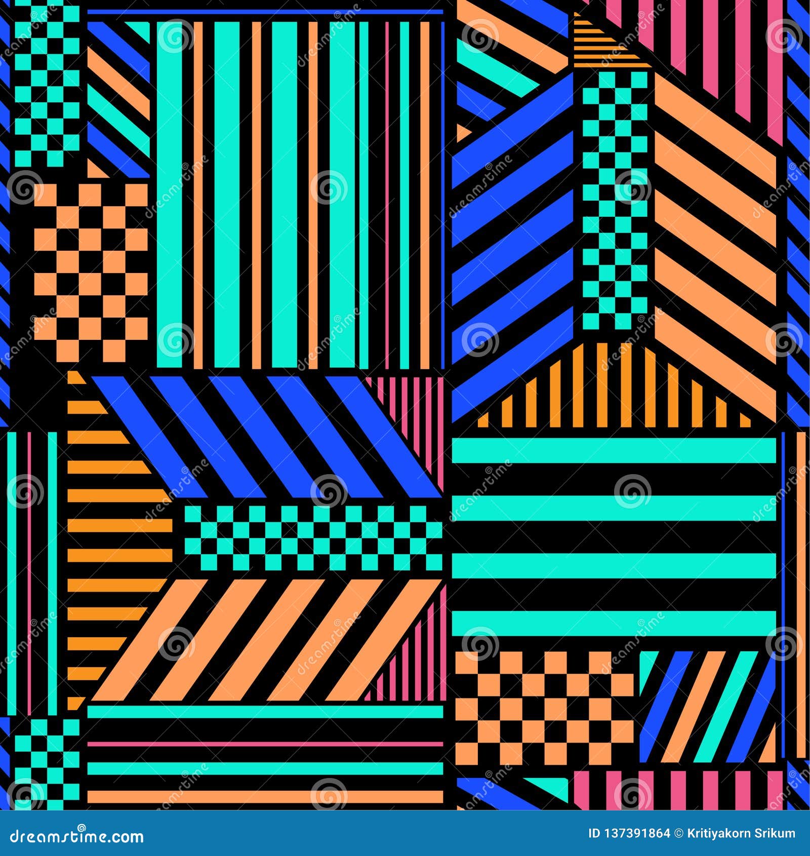High Contrast Colorful Seamless Pattern with Bold Stripe Blocks Mix ...