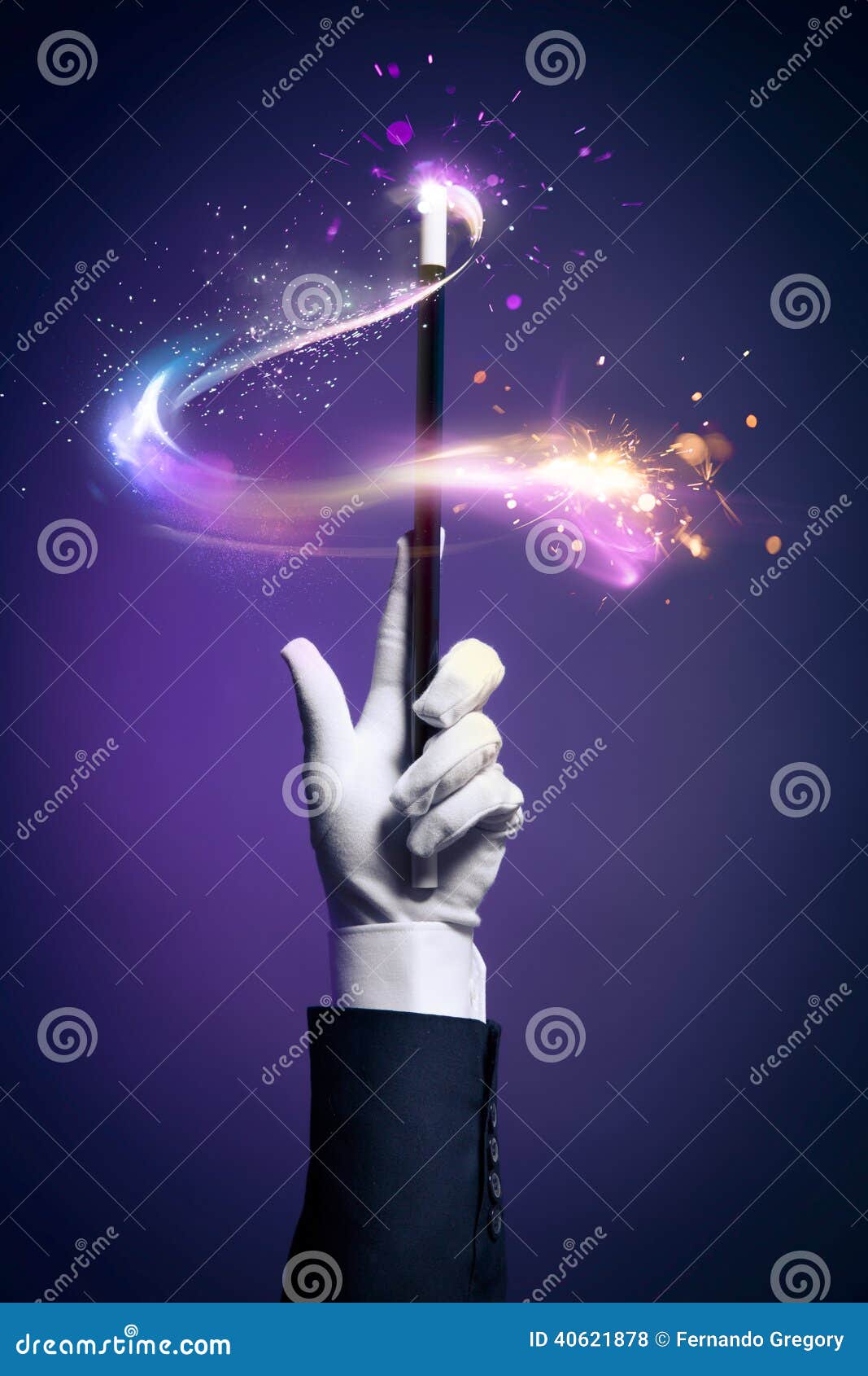 high contrast image of magician hand with magic wand