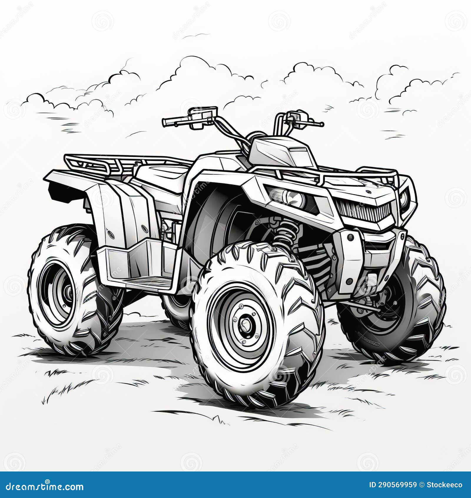 Highcontrast Quad Atv Sketch Detailed Character Illustrations Stock