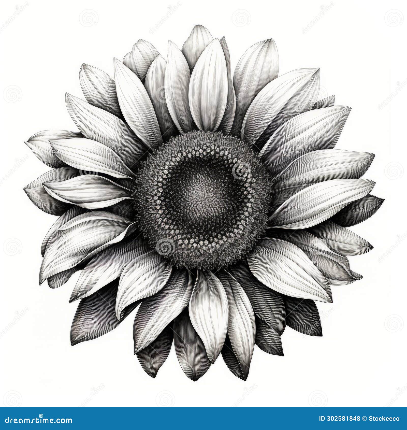 Highdefinition Black and White Ink Sunflower Illustration Stock