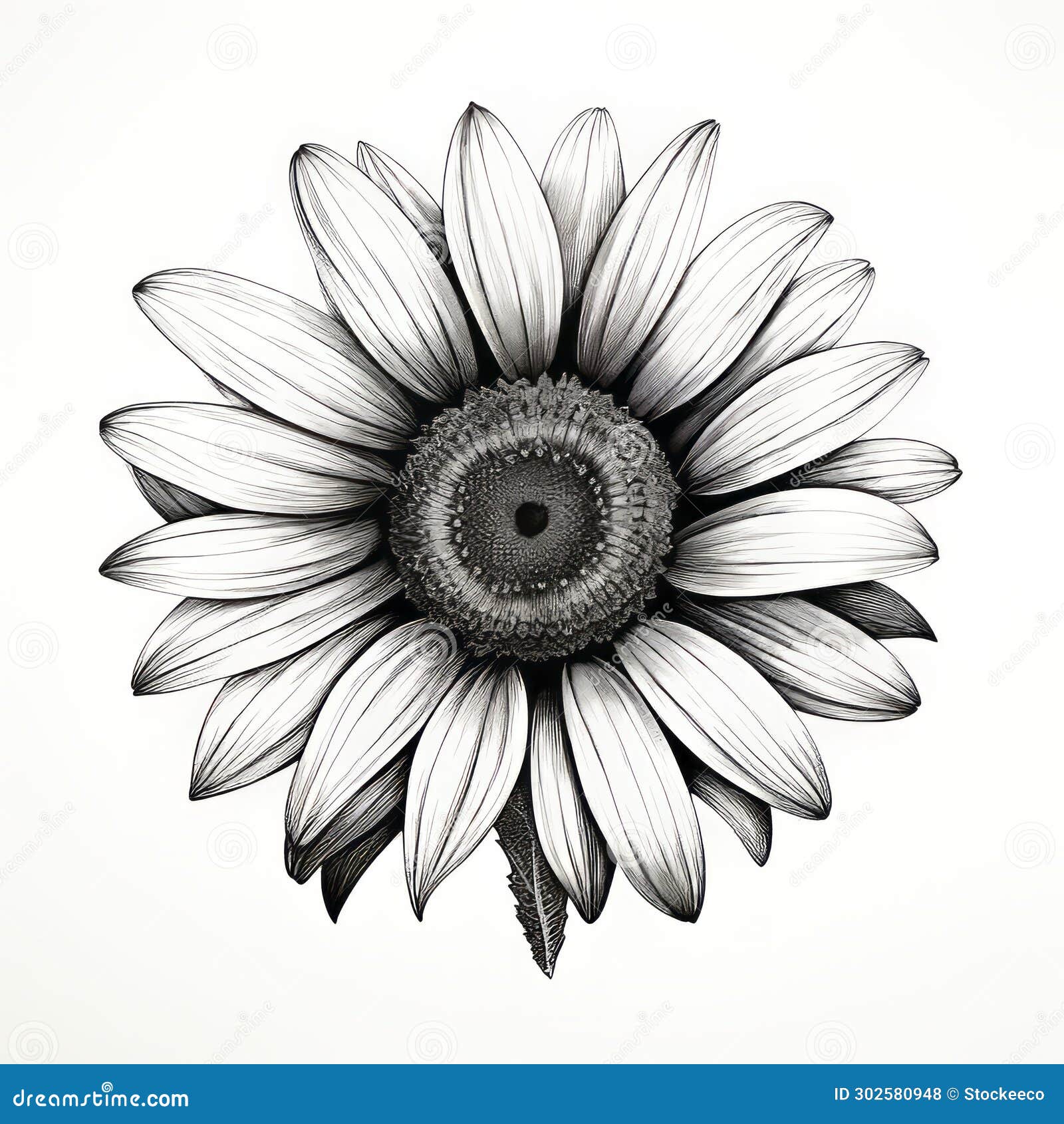 Highdefinition Black and White Sunflower Ink Illustration Stock