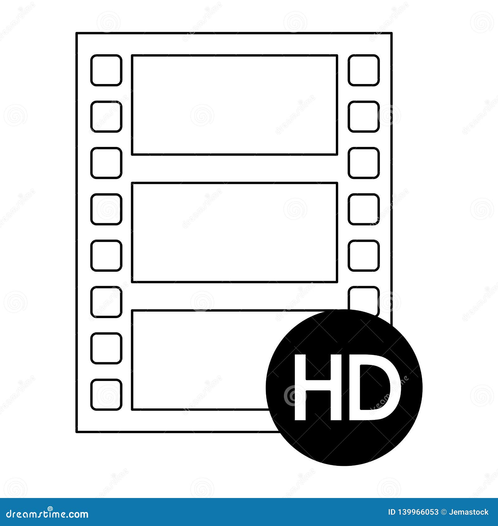 High Definition Movie Symbol in Black and White Stock Vector
