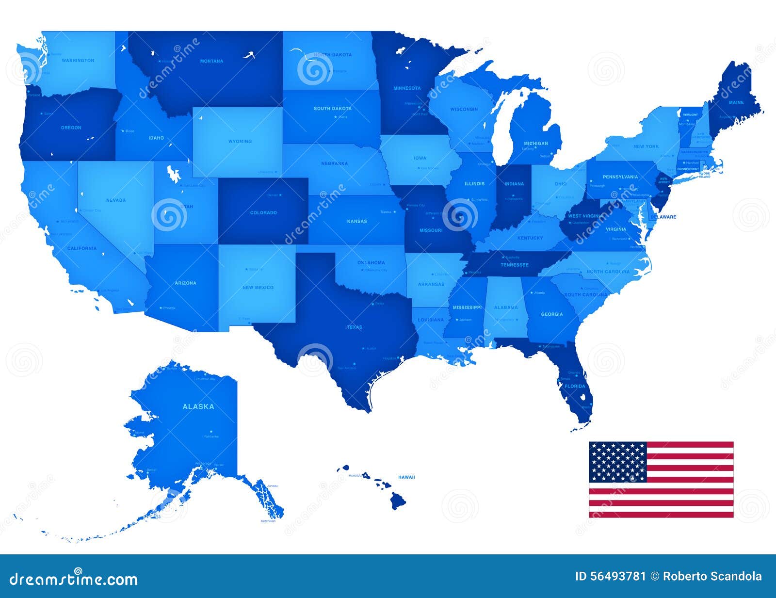 High Detail Usa Blue Shaded Map Stock Vector Illustration Of Ocean