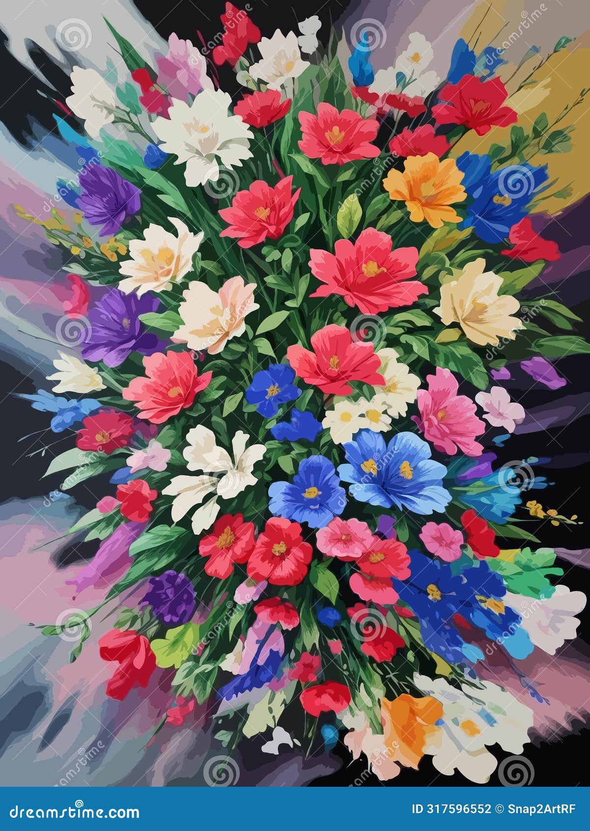 high detailed full color  - exuberant bloom painting - an expressive floral rhapsody,  eps