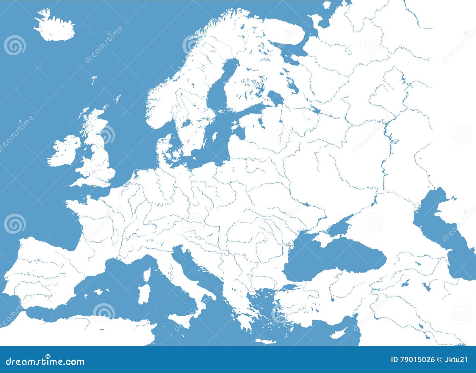 blank physical map of europe with rivers