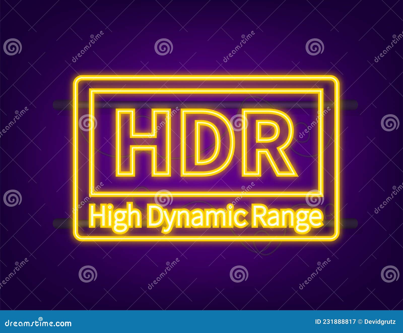 high dynamic range imaging, high definition. hdr. neon icon.  