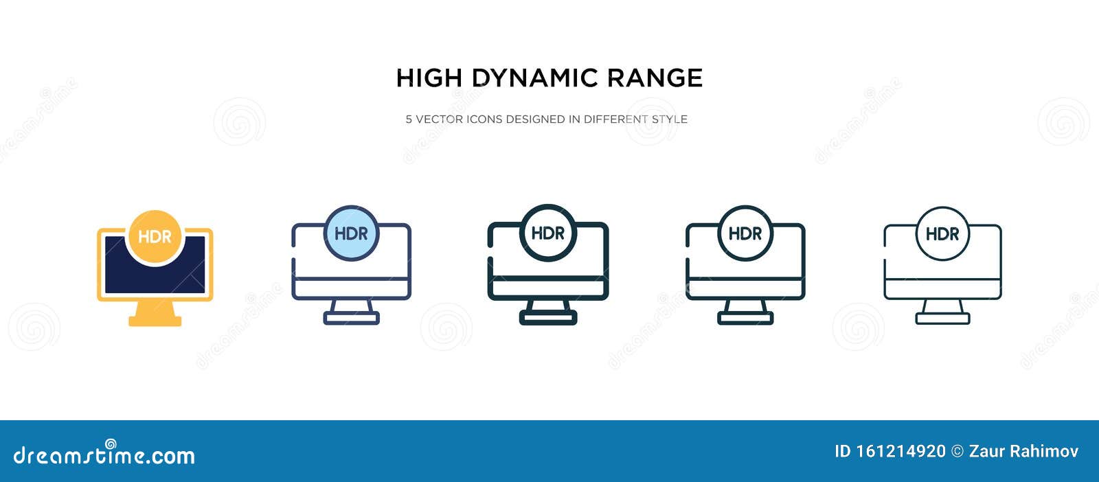 high dynamic range imaging icon in different style  . two colored and black high dynamic range imaging 
