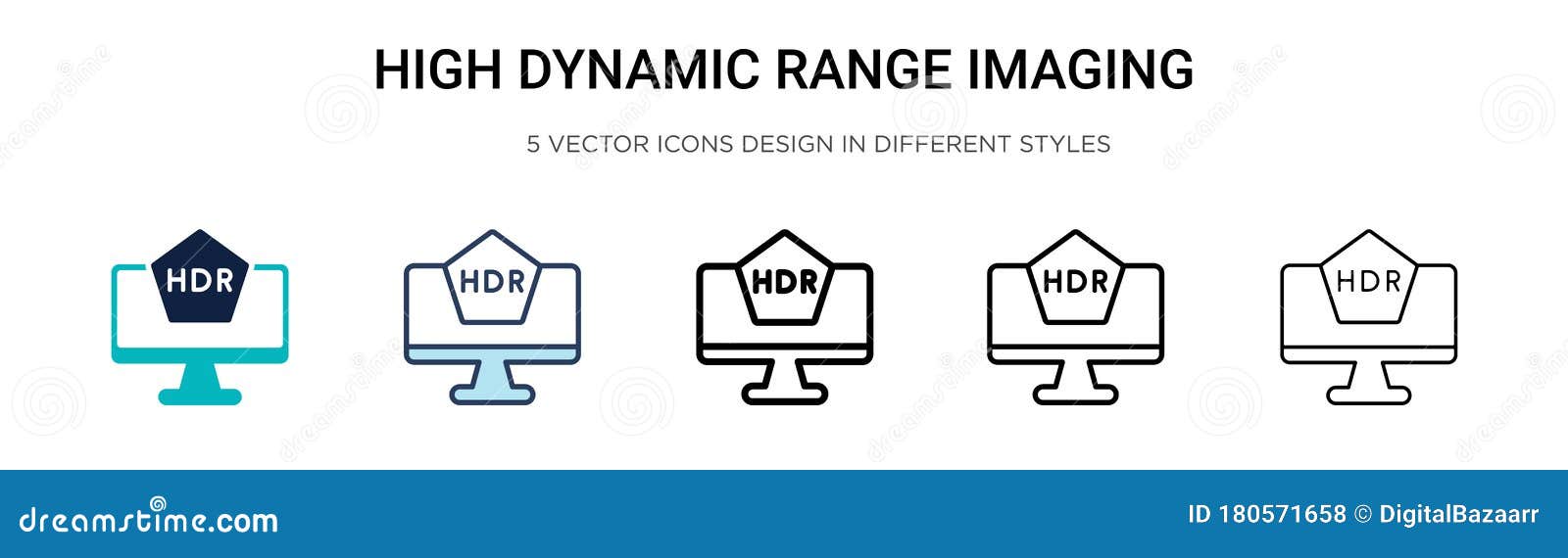 high dynamic range imaging icon in filled, thin line, outline and stroke style.   of two colored and black high