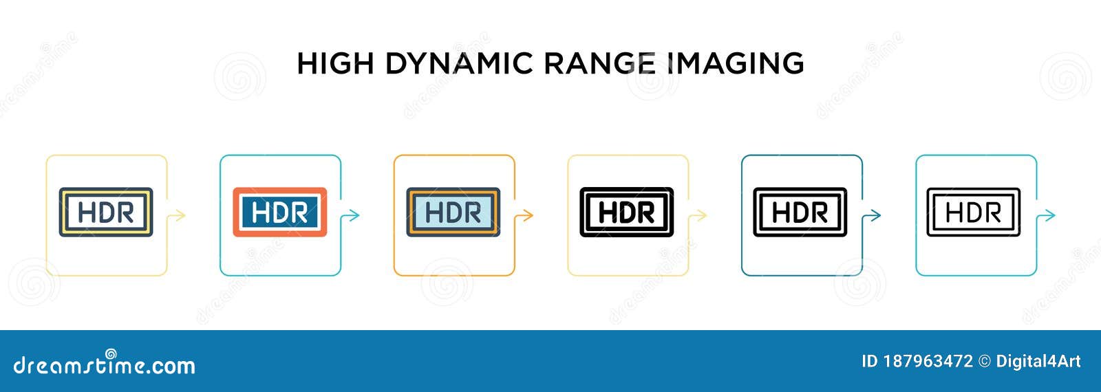 high dynamic range imaging  icon in 6 different modern styles. black, two colored high dynamic range imaging icons ed