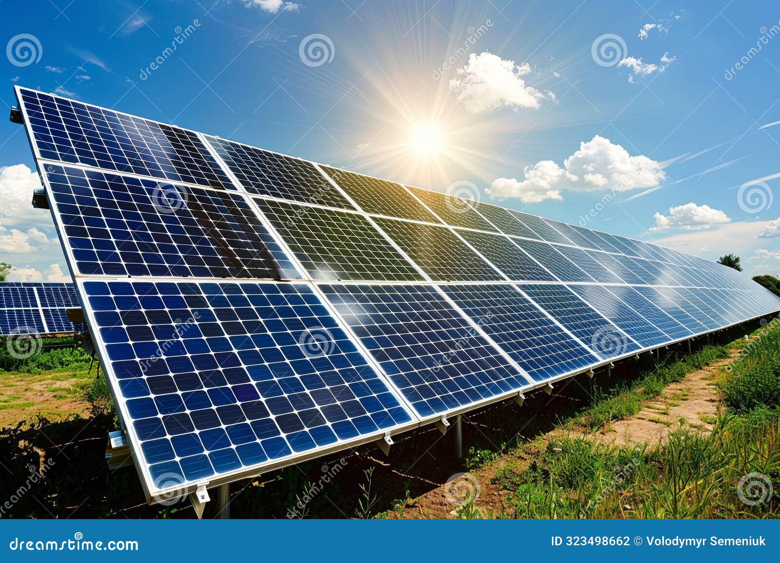 high-efficiency solar panels generate maximum power under a clear summer sky