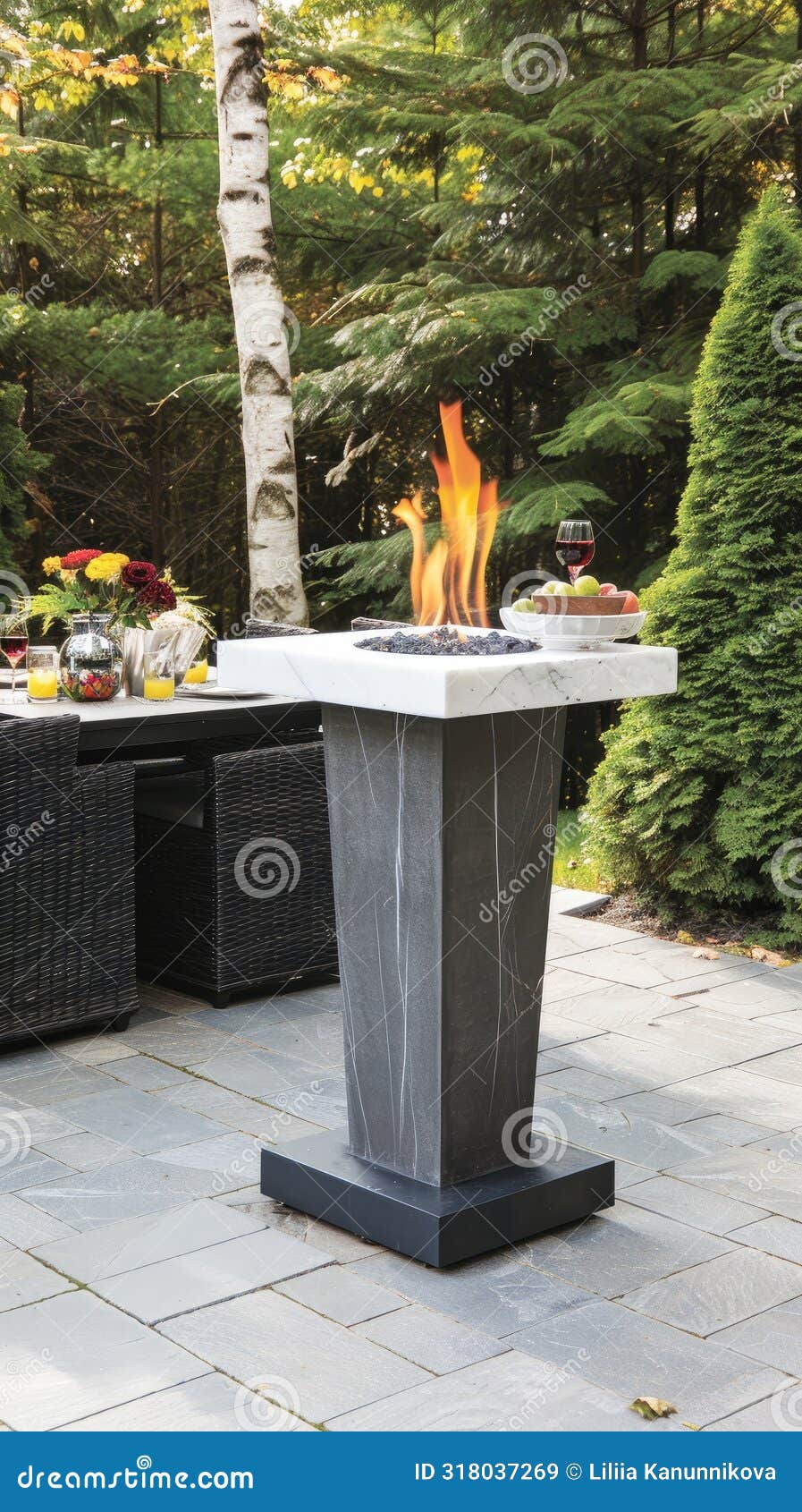 A Highend Outdoor Dining Experience, Featuring a Luxurious Marbletop