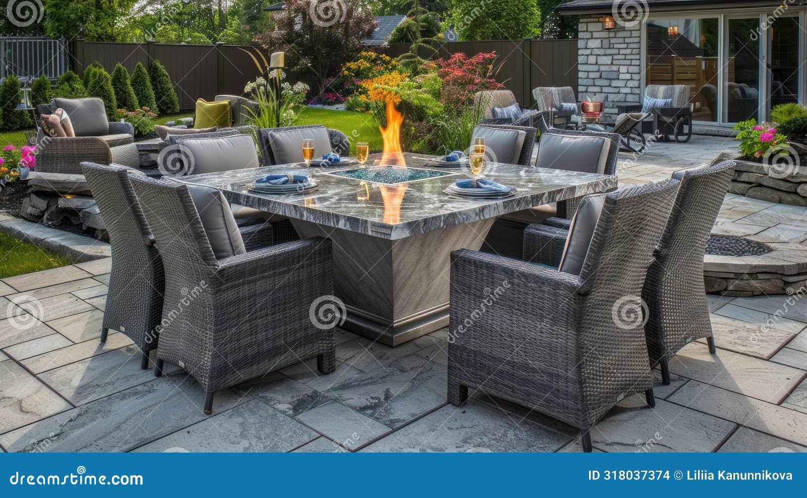 A Highend Outdoor Dining Experience, Featuring a Luxurious Marbletop