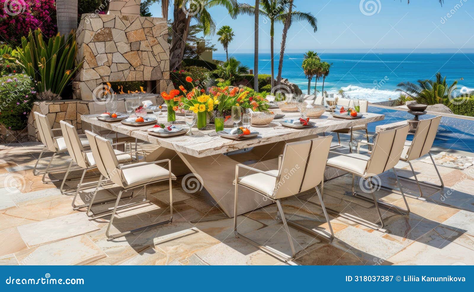 A Highend Outdoor Dining Experience, Featuring a Luxurious Marbletop