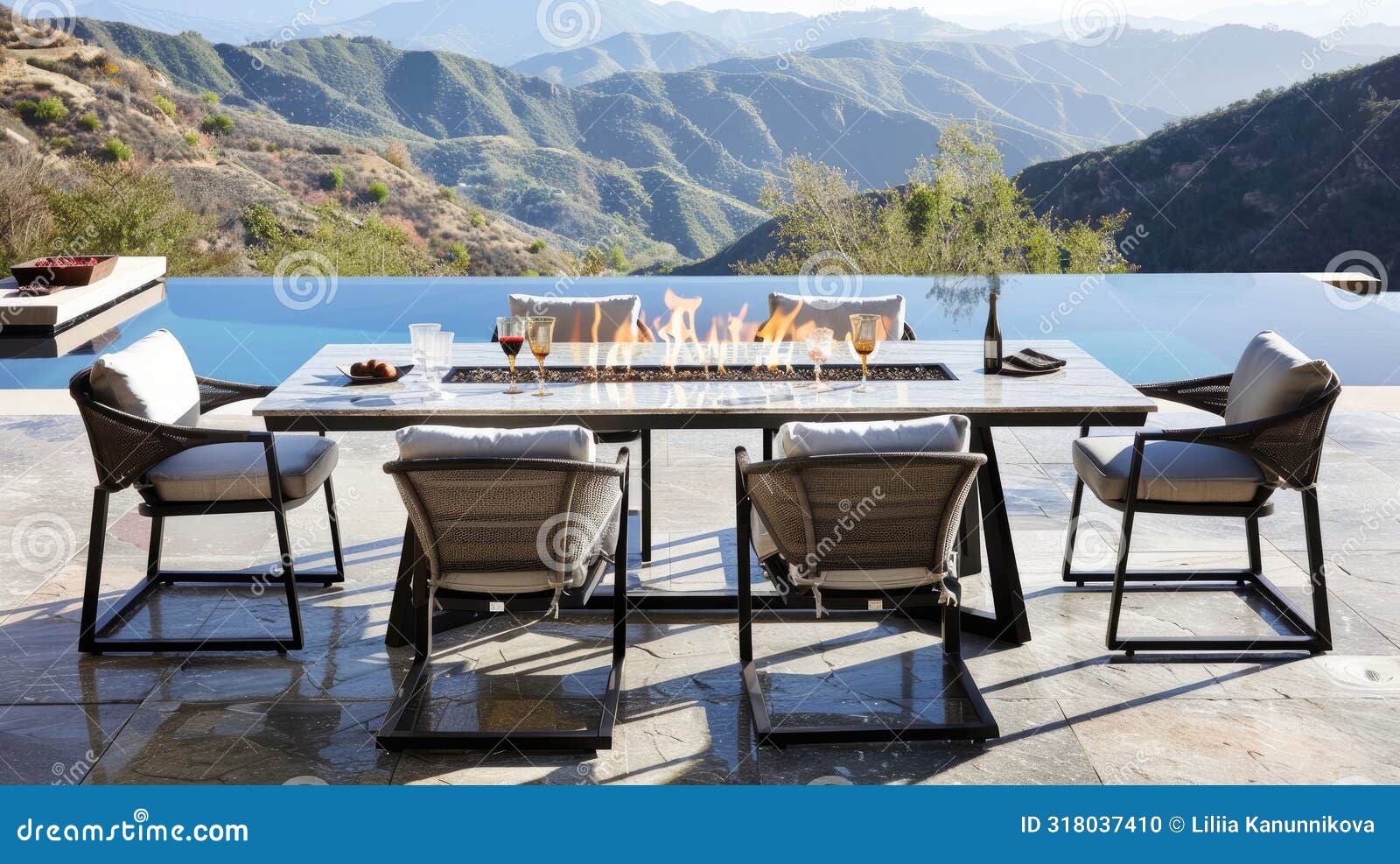 A Highend Outdoor Dining Experience, Featuring a Luxurious Marbletop