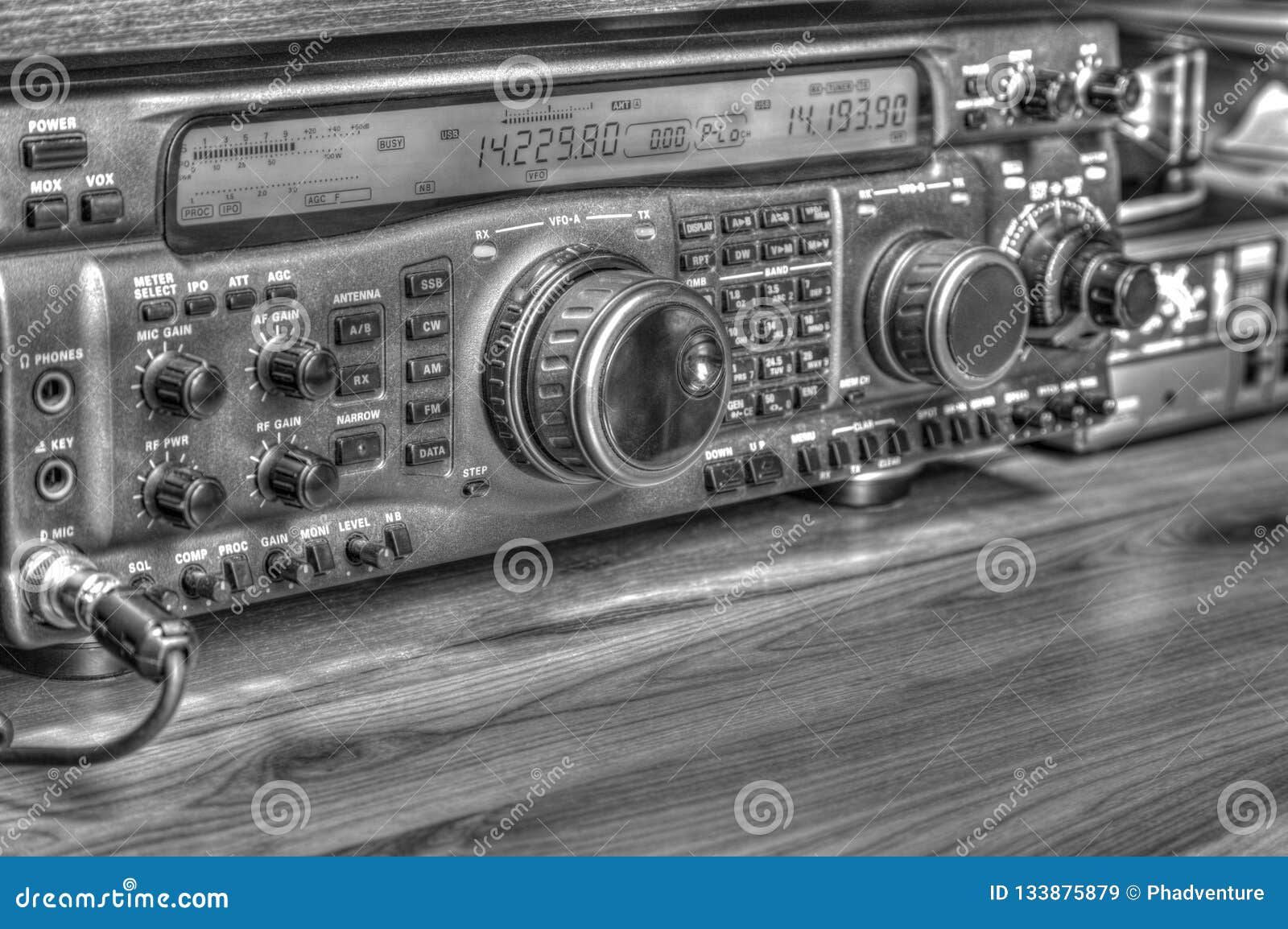 High Frequency Radio Amateur Transceiver in Black and White Stock Image