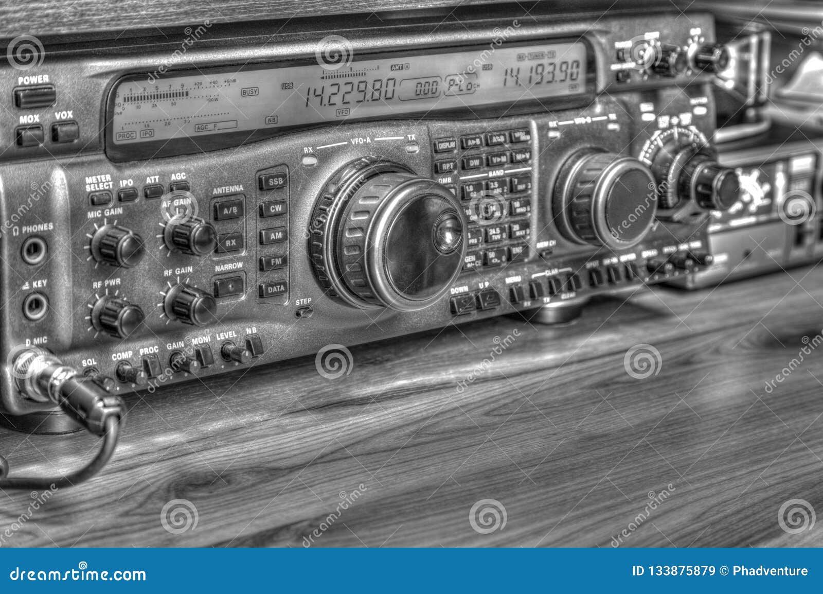 high frequency radio amateur transceiver in black and white