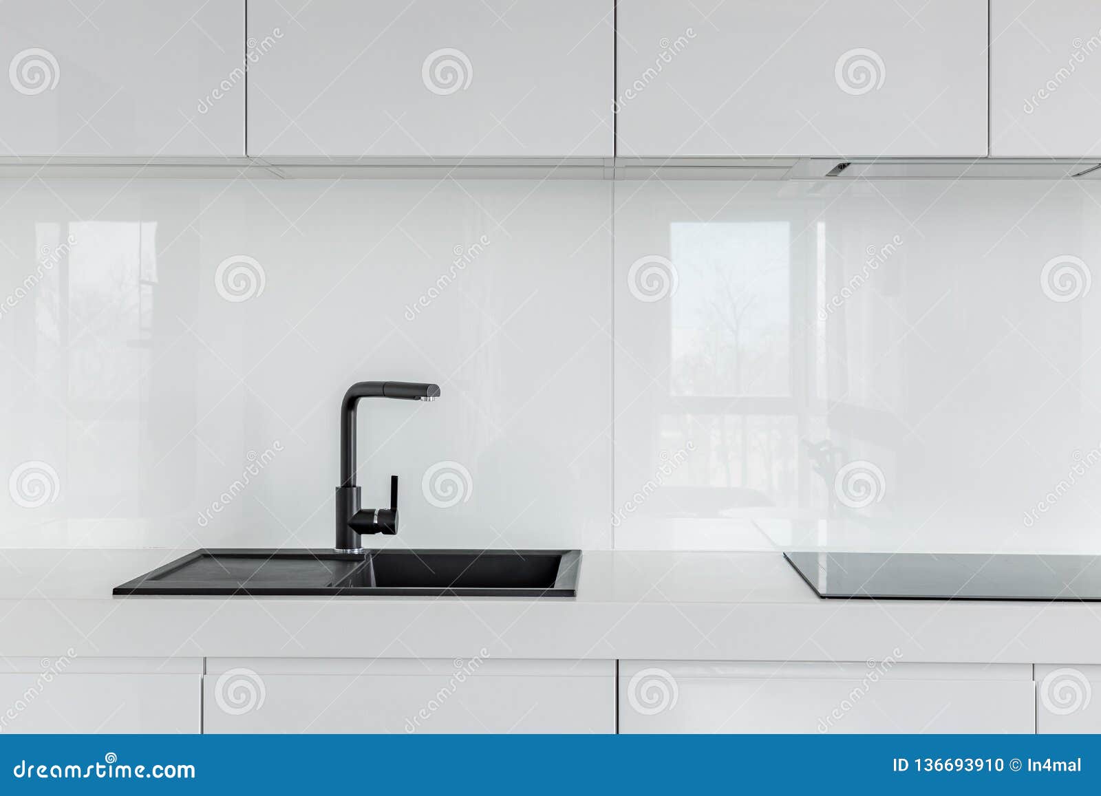 High Gloss White Kitchen Cabinets Stock Photo Image Of Furniture