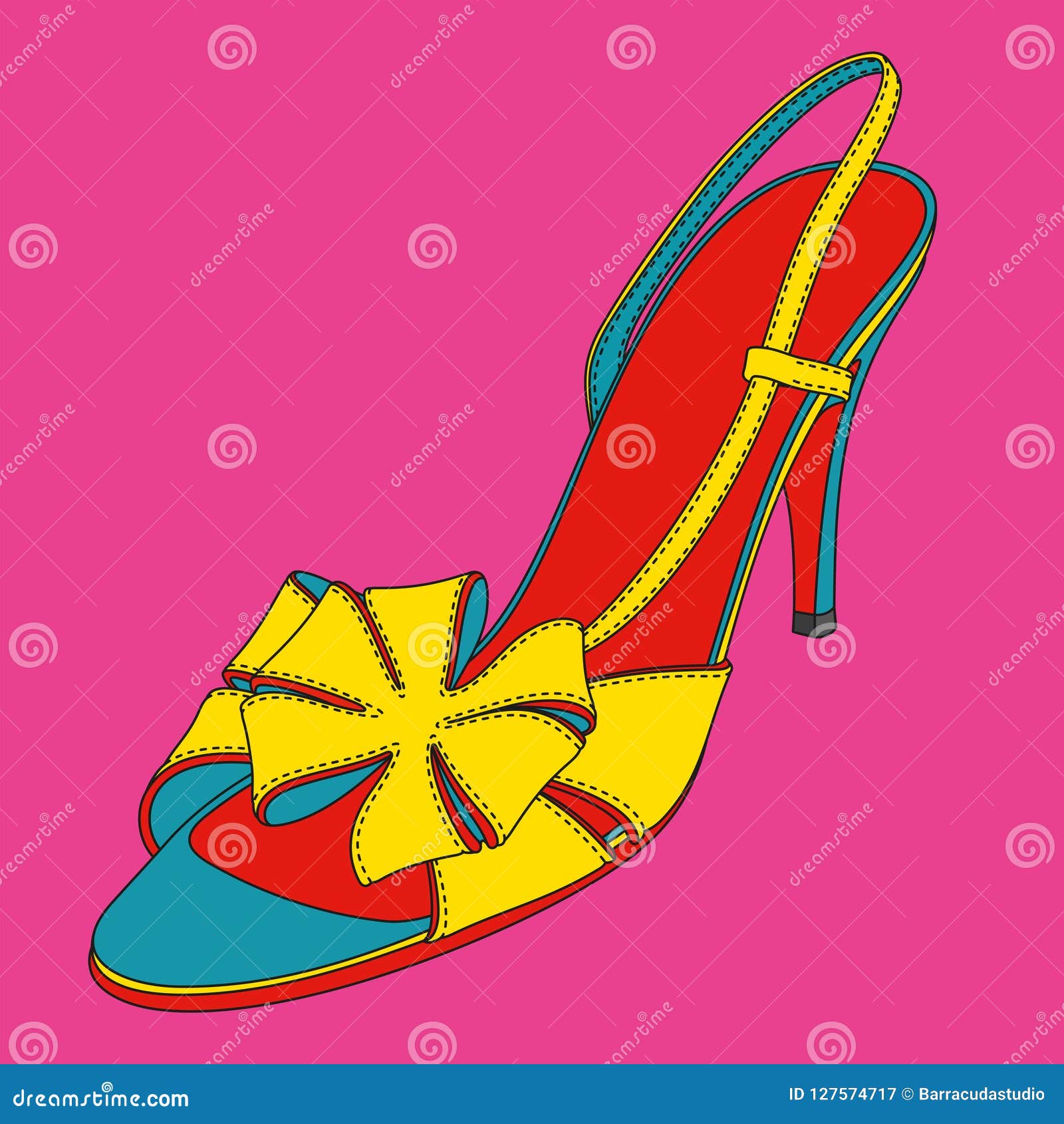 high heel disco sandals. pop art image. shoe image.
