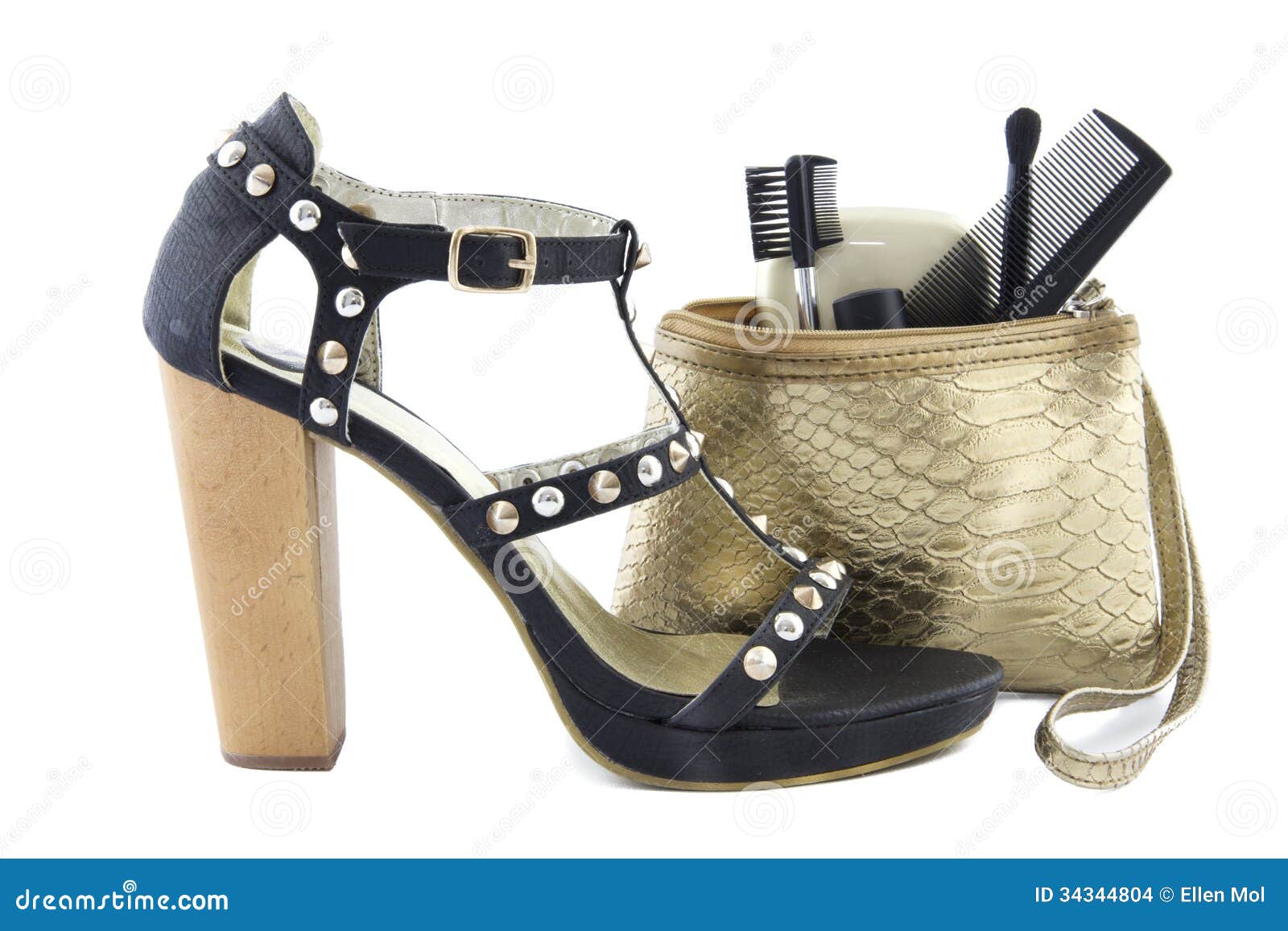 High Heel Shoe with Makeup Bag Stock Photo Image of leather, high