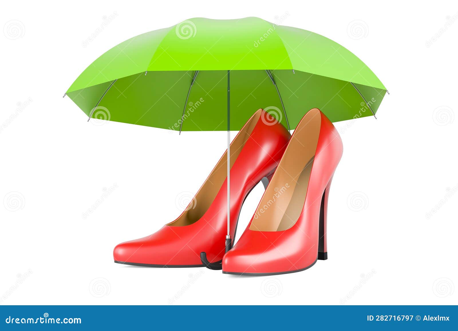 High Heel Shoes Under Umbrella, 3D Rendering Stock Illustration