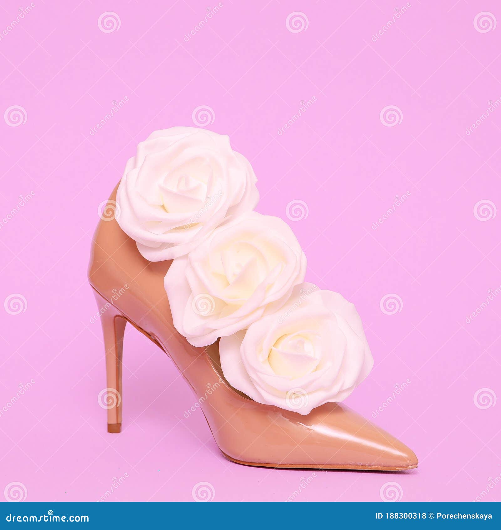 High Heel Shoes and White Roses. Lady Fashion Concept Stock Photo ...
