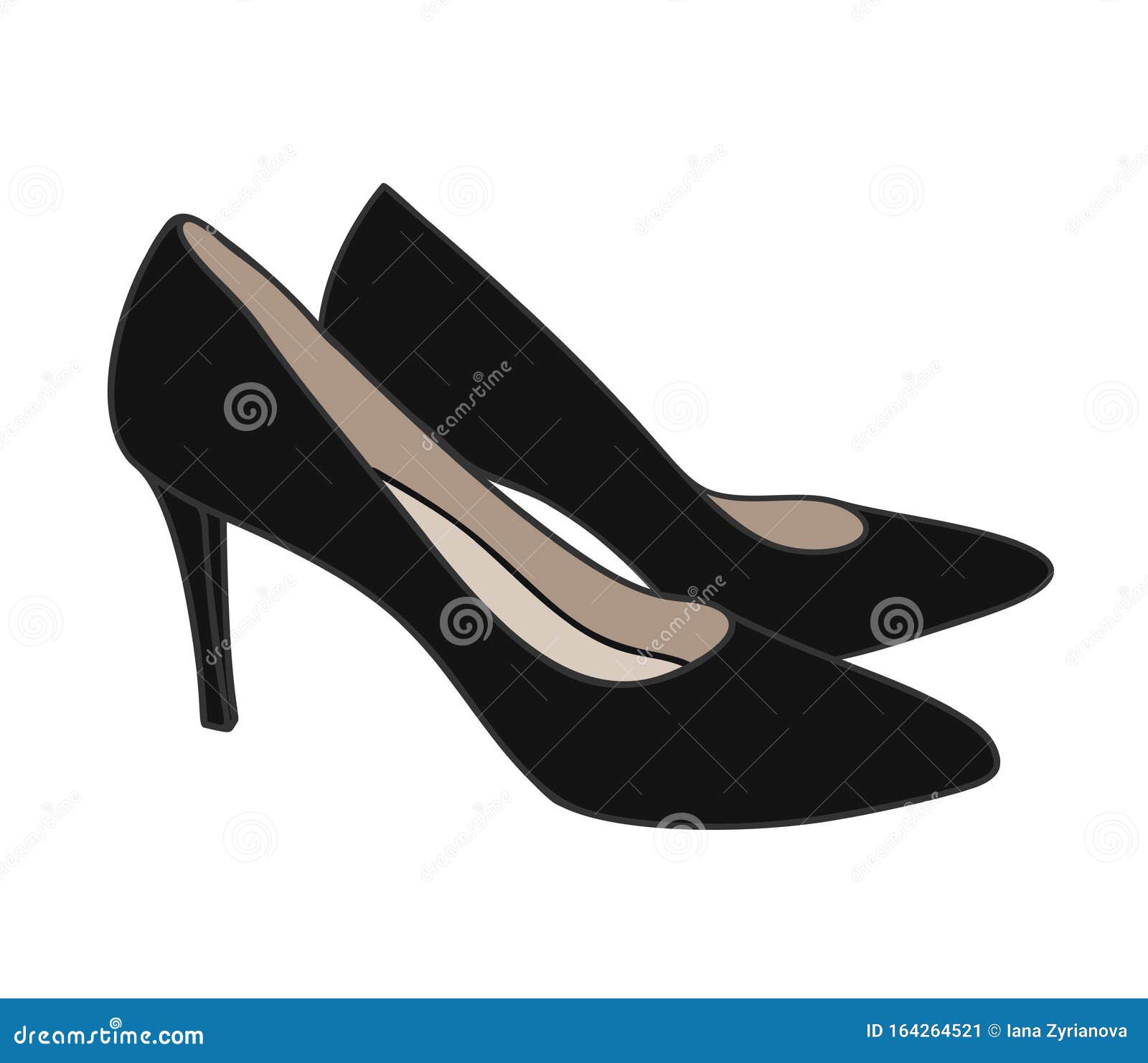 A High-heeled Black Court Shoe Top View Cartoon Style Illustration Stock  Vector - Illustration of modern, female: 164264521