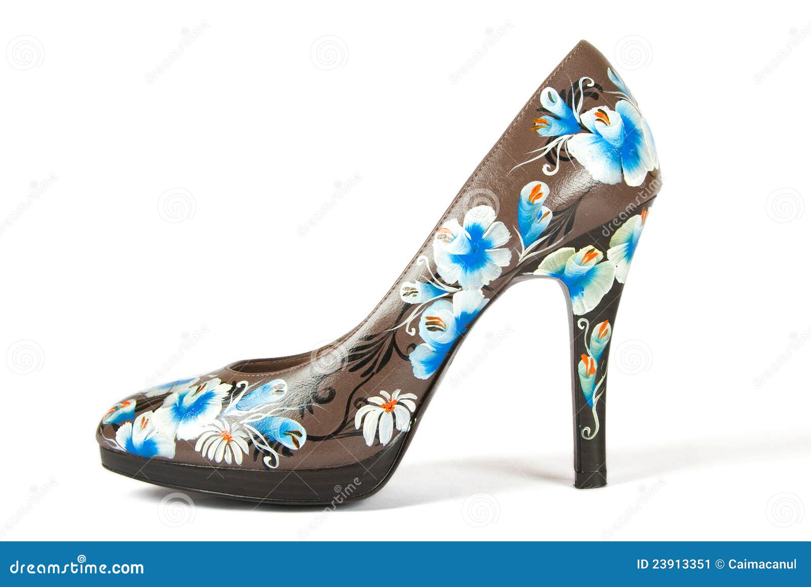 High Heels Shoes with Printed Flower Stock Image Image of elegant