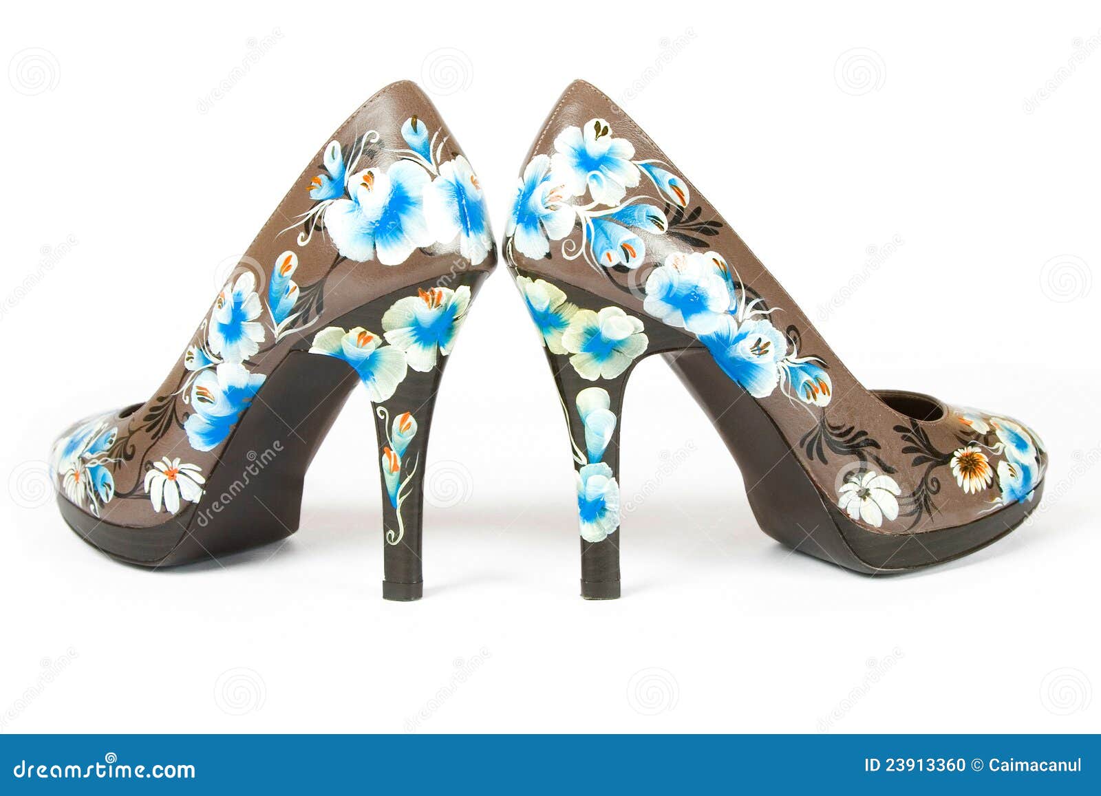 High Heels Shoes with Printed Flower Stock Photo Image of blue, foot