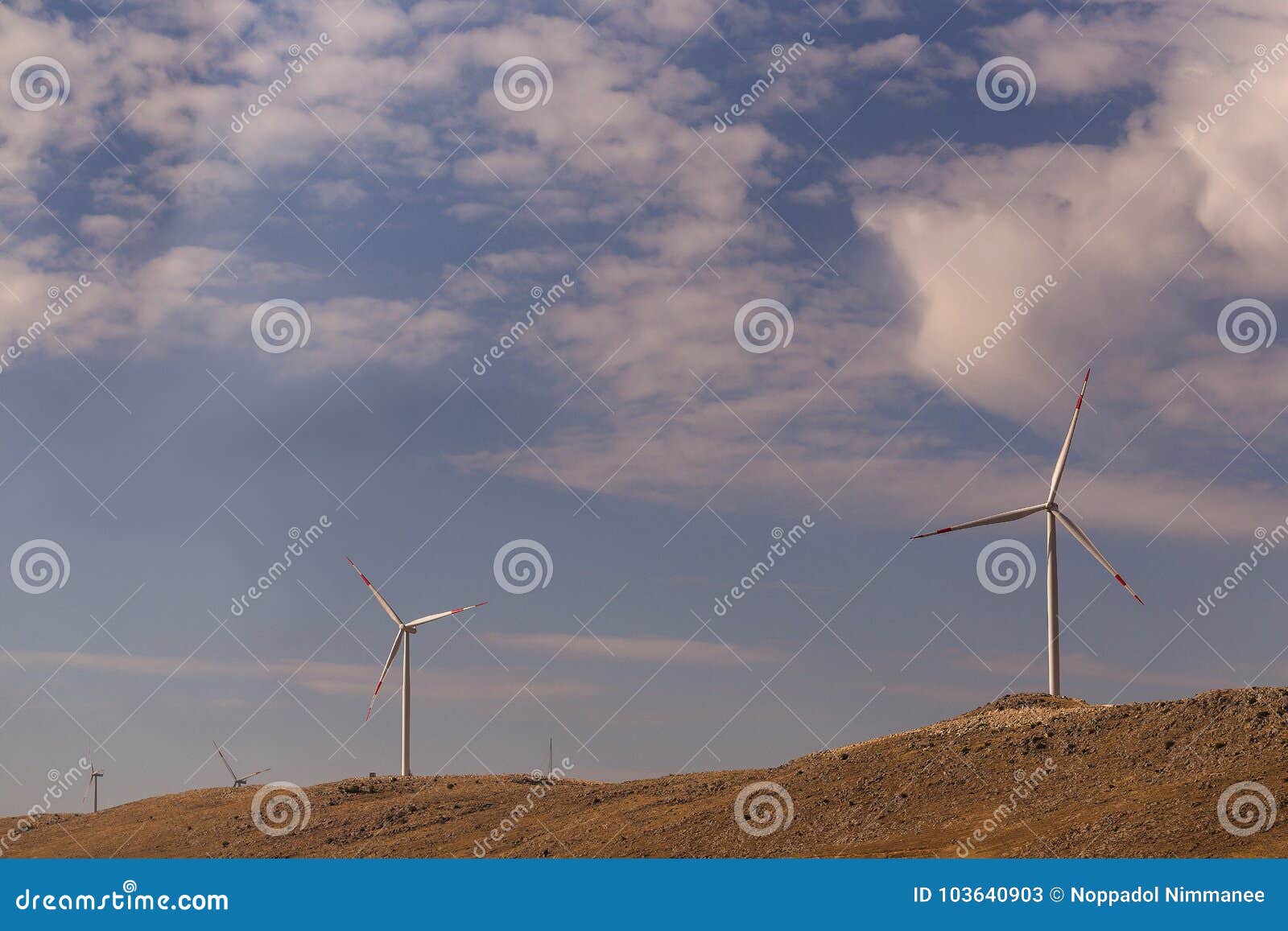 High Hill Landscape with Wind Turbines Stock Image - Image of clear ...