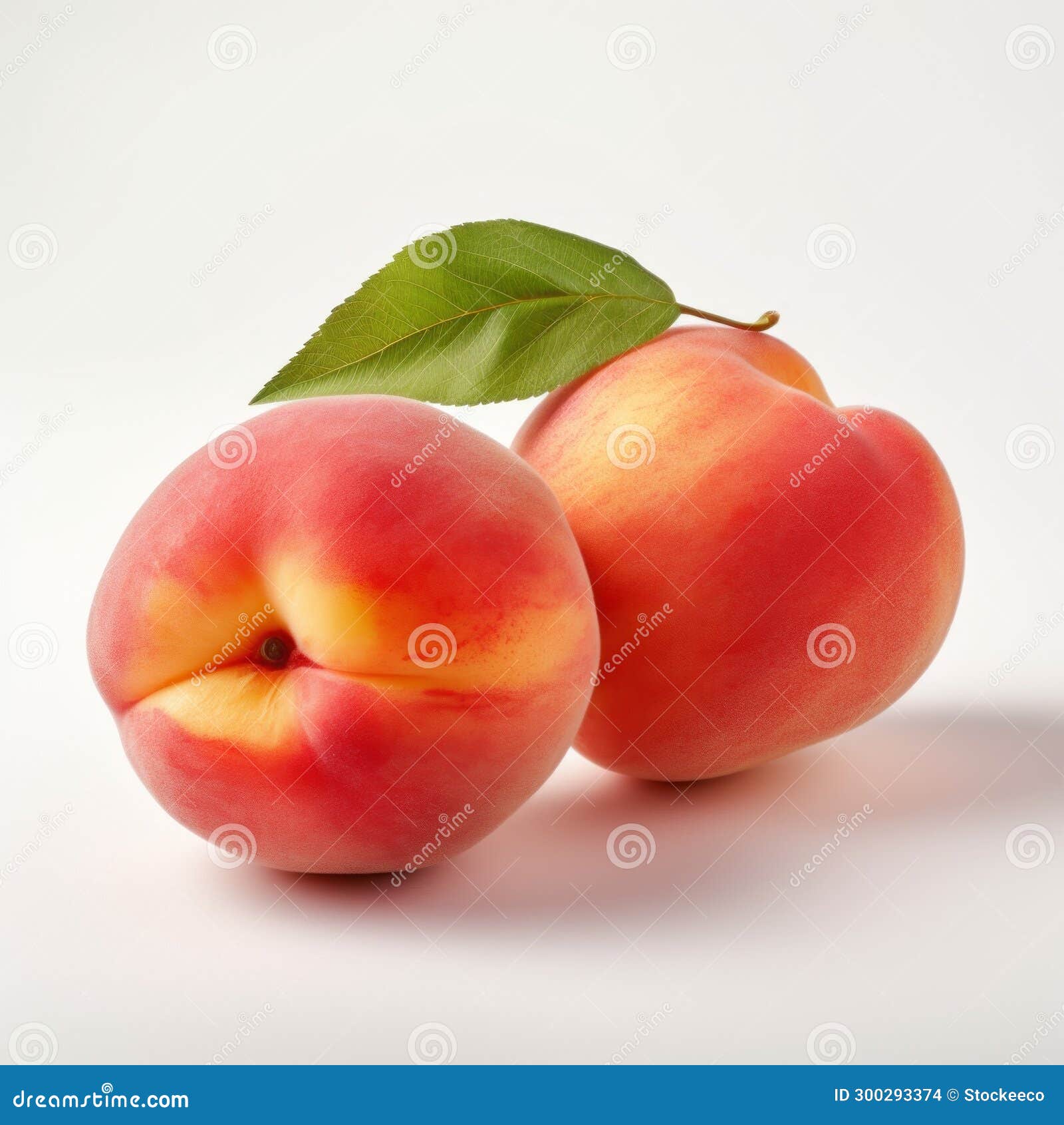 Highkey Lighting Two Peaches with Leaf in Soft and Rounded Forms