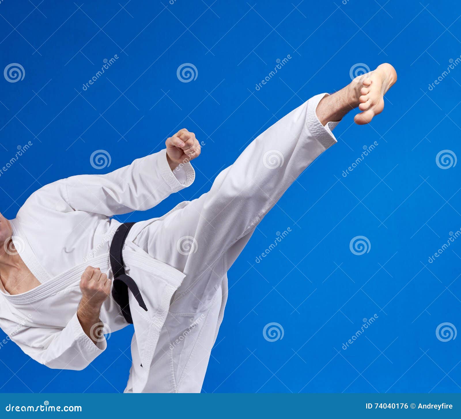 High Kick Athlete is Beating with a Black Belt Stock Photo Image of karategi, karate 74040176