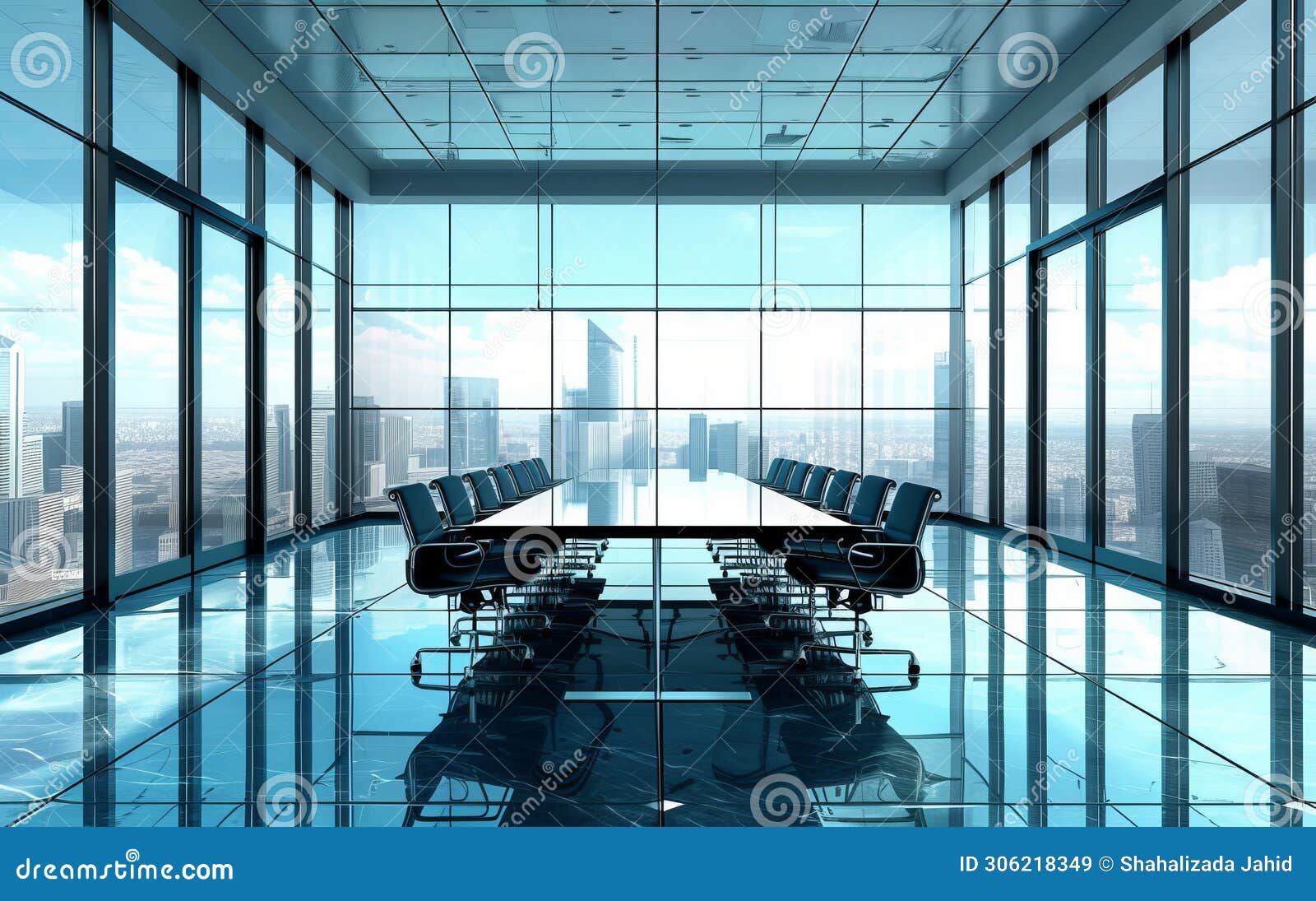 high level meeting of excutive room is decorated with stylish table and chairs around.