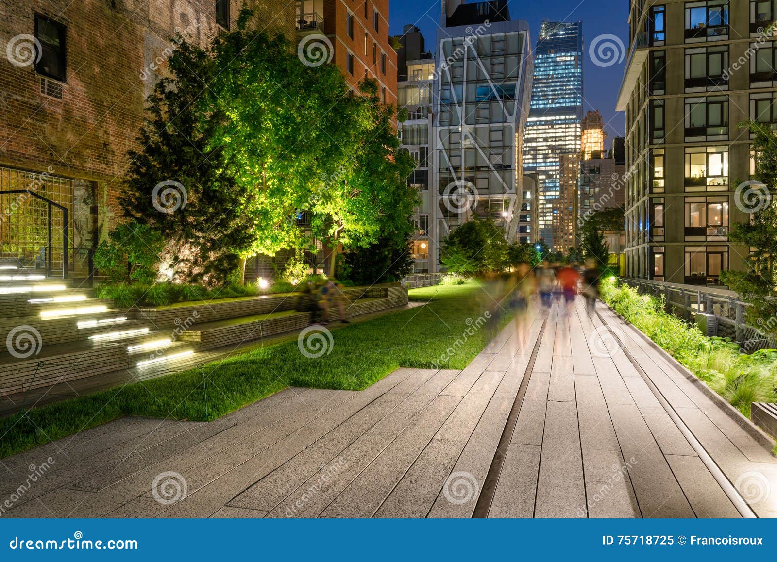 high line promenade at twilight, chelsea, manhattan, new york city